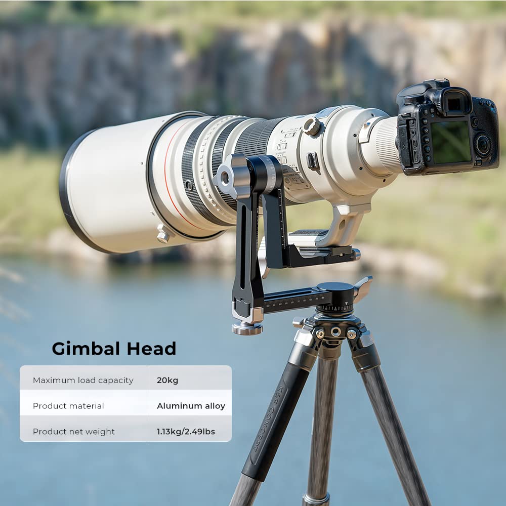 K&F Concept Upgraded Gimbal Tripod Head, Exclusive Lubricant, All Cnc Aluminum Alloy Gimbal Head, Precise Horizontal And Vertica