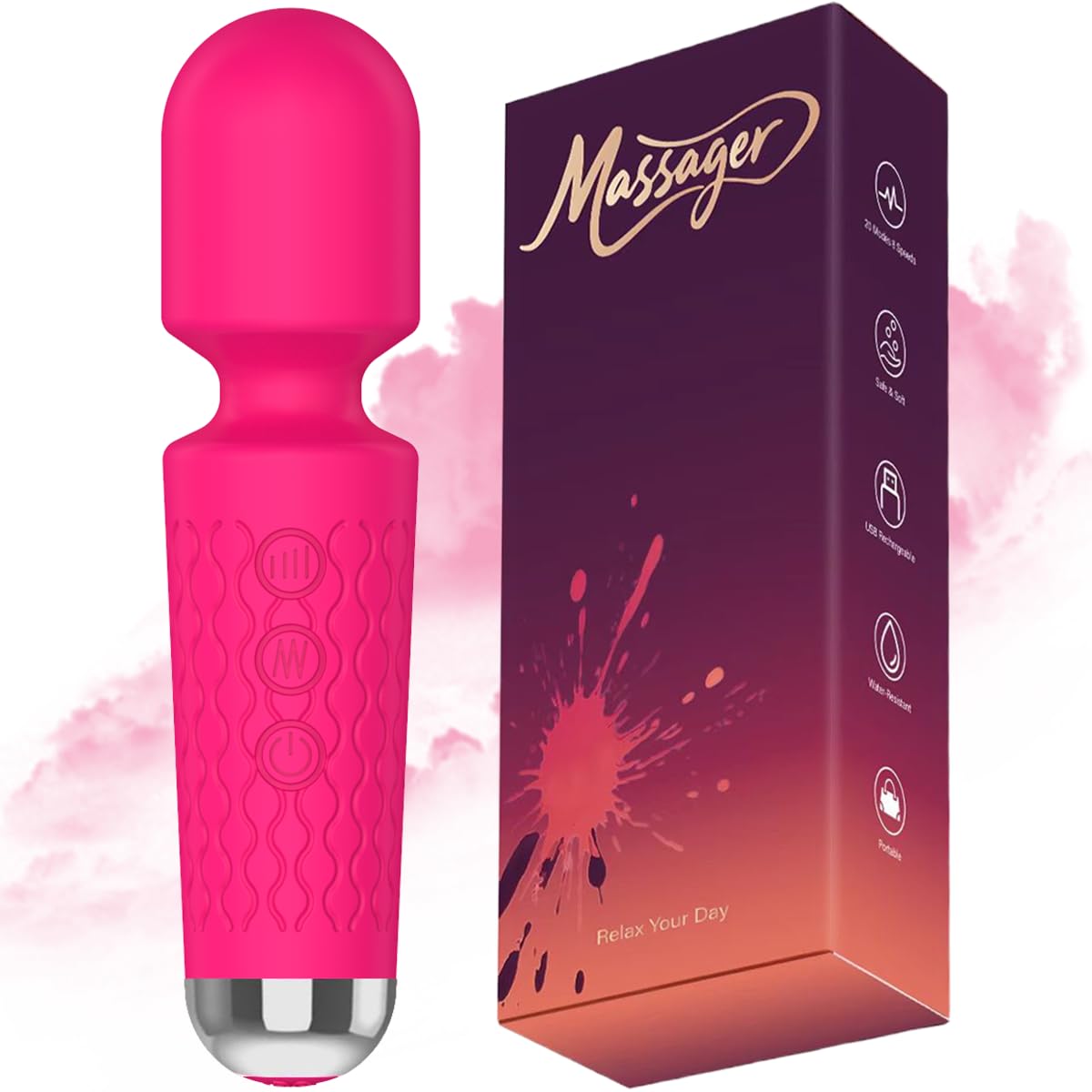 Upgraded Mini Massager for Back, Neck, Whole Body and More, Rose Pink Small Massager Relief Stress & Promote Relaxation, 20 Mode