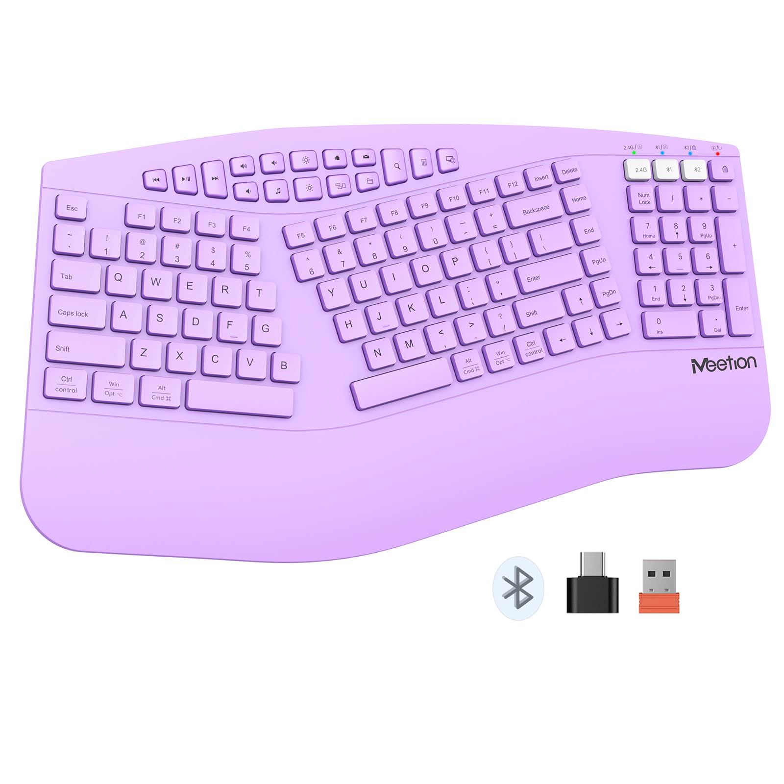 MEETION Ergonomic Keyboard Wireless, MultiDevice Bluetooth Keyboard, FullSized Split Computer Keyboards, Wrist Rest for Natura
