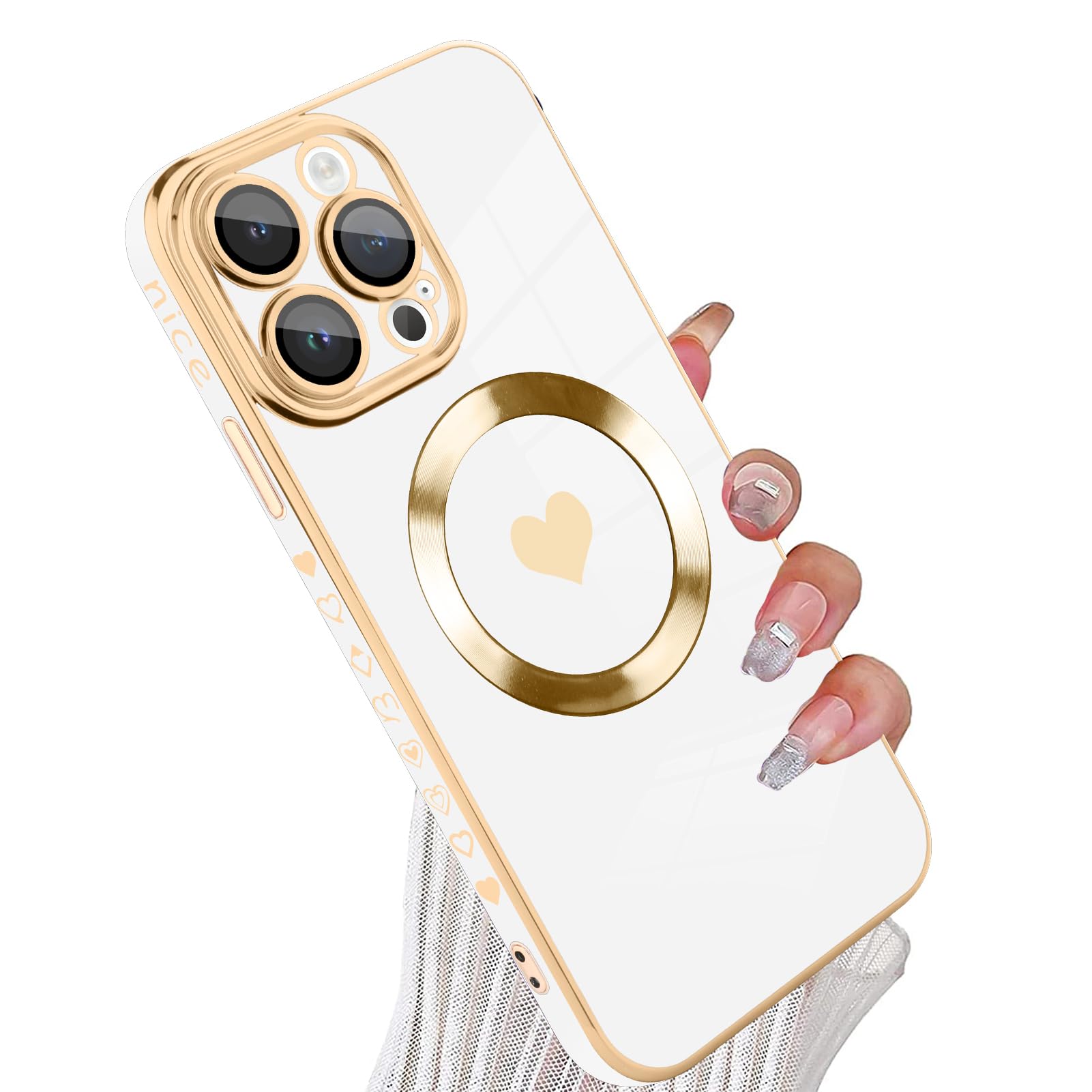 Tharlet Magnetic Shockproof For Iphone 13 Pro Max Case [Compatible With Magsafe] Cute Love Luxury Plating Edge Bumper Case With