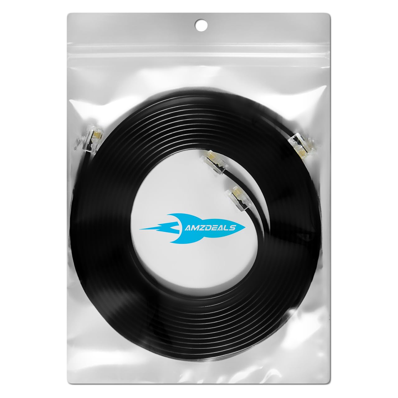 Amzdeals 2 Pack 3 Feet Black Rj12 6P6C Straight Wired Cable, Pro Grade Data And Voice Phone Line Cord   Made In Usa