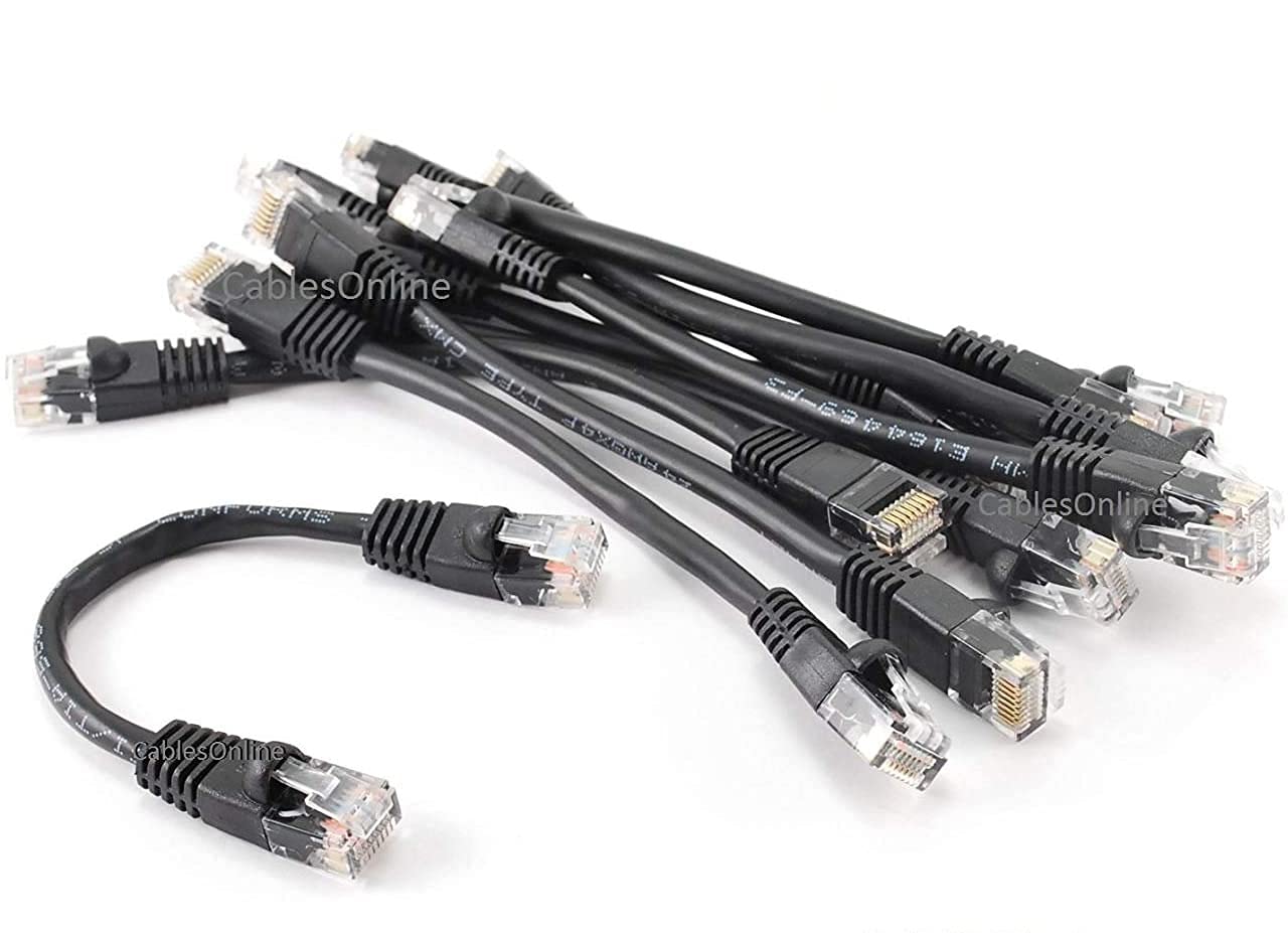 CablesOnline 10-Pack 6inch CAT5e UTP Ethernet RJ45 Full 8-Wire Black Patch Cable, U-000BK-10