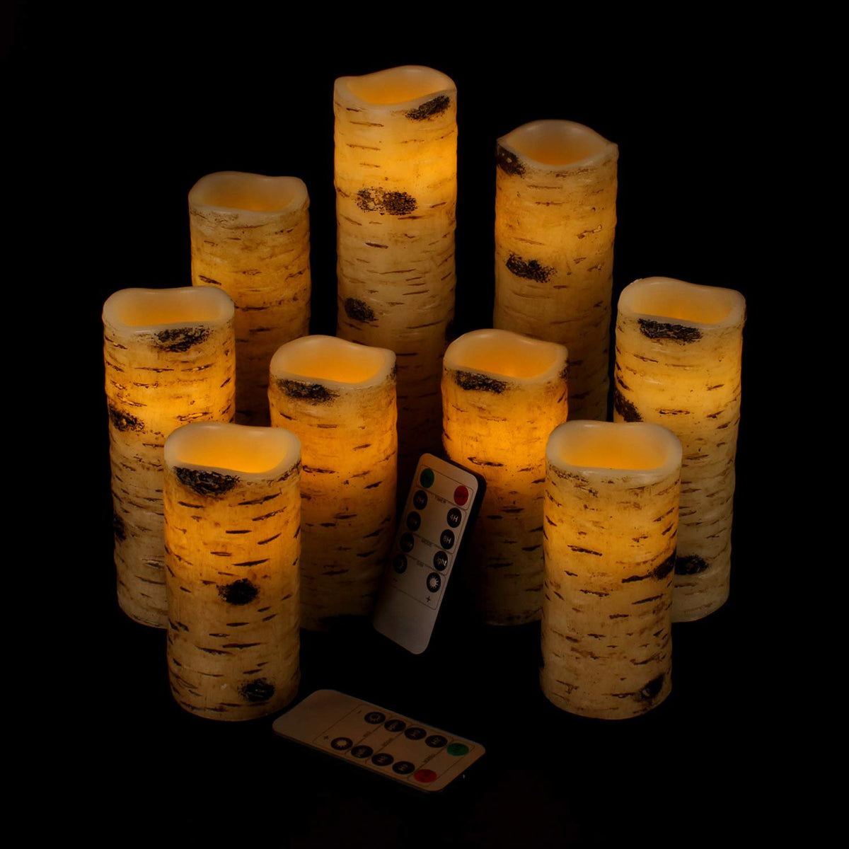 Vinkor Flameless Candles Battery Operated Candles Birch Effect 4'' 5'' 6'' 7'' 8'' 9'' Set Of 9 Real Wax Pillar Led Candles With