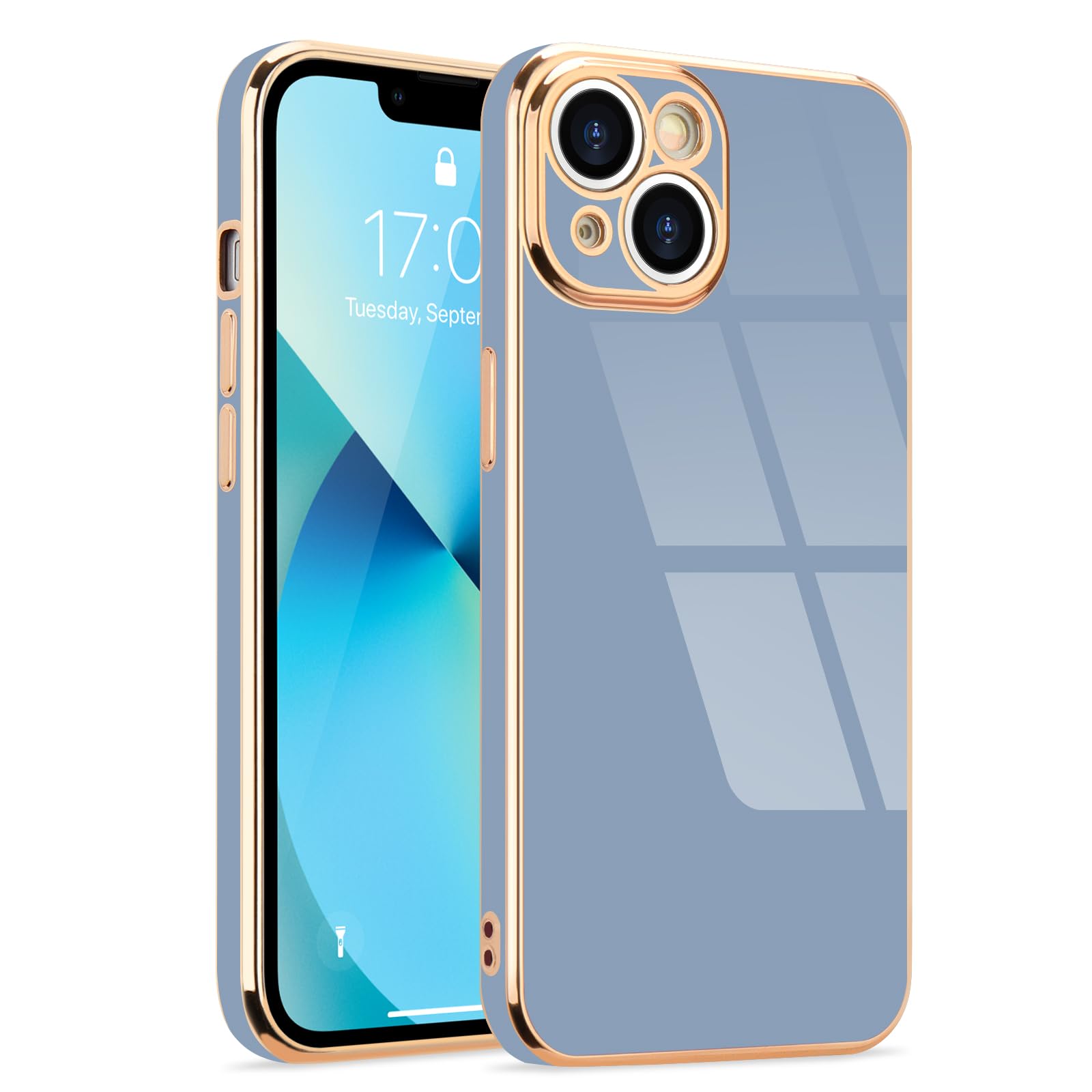 Lafunda For Iphone 13 Case Cute, Luxury Golden Edge Electroplated Case For Women Girls Soft Silicone Tpu Bumper Cover Full Camer