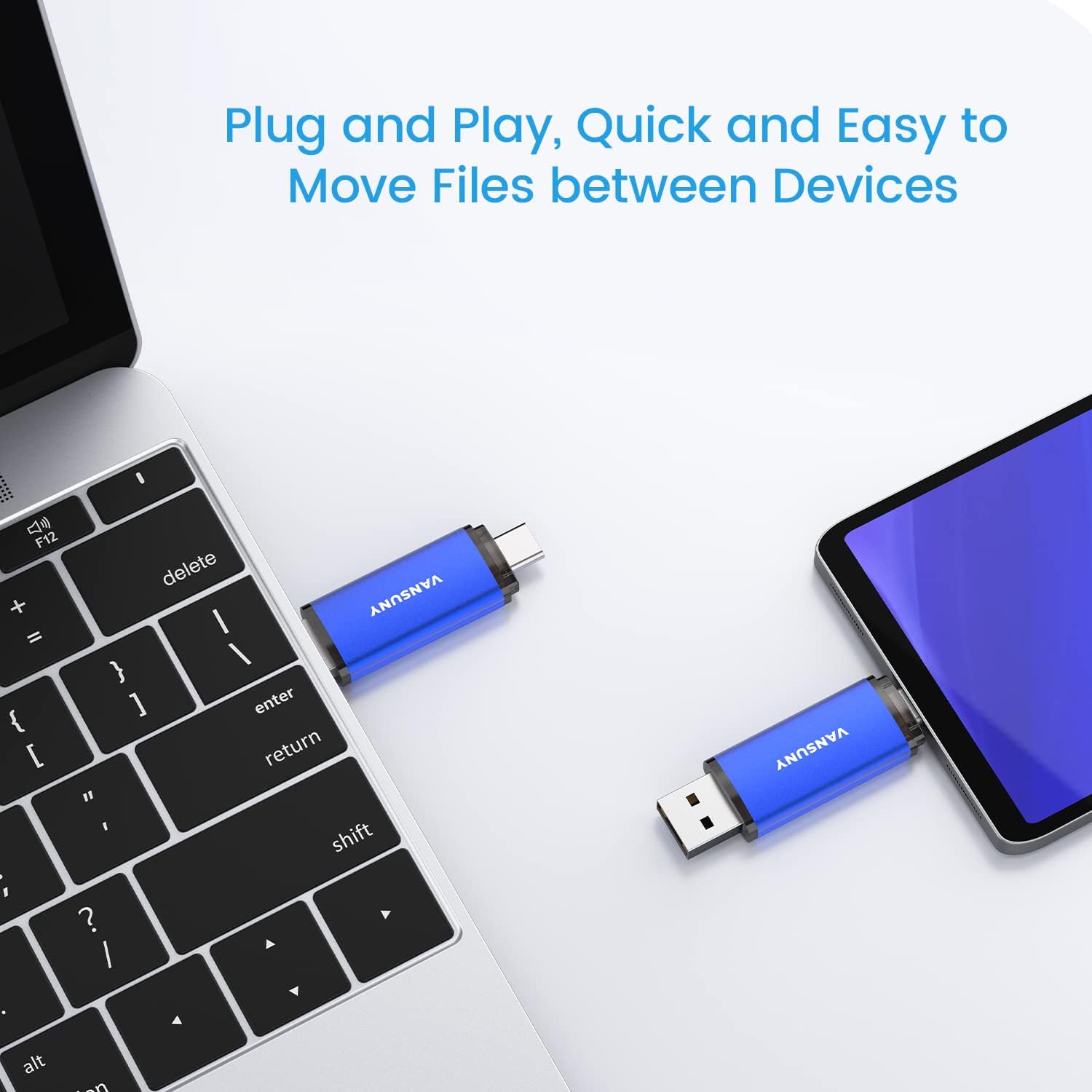 Vansuny 128Gb 3 Pack Usb Type C Flash Drives 2 In 1 Dual Flash Drive Usb A + Usb C Otg Flash Drive For Android Smartphone Tablet Computer Laptop (Blue)