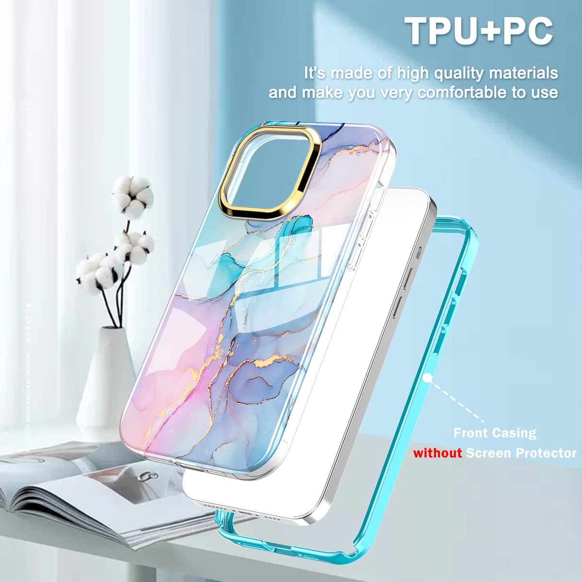 Turquiase Cute Marble Case For Iphone 14 Pro Max 6.7 Inch Built With Screen Protector, Lightweight And Stylish Full Body Shockpr