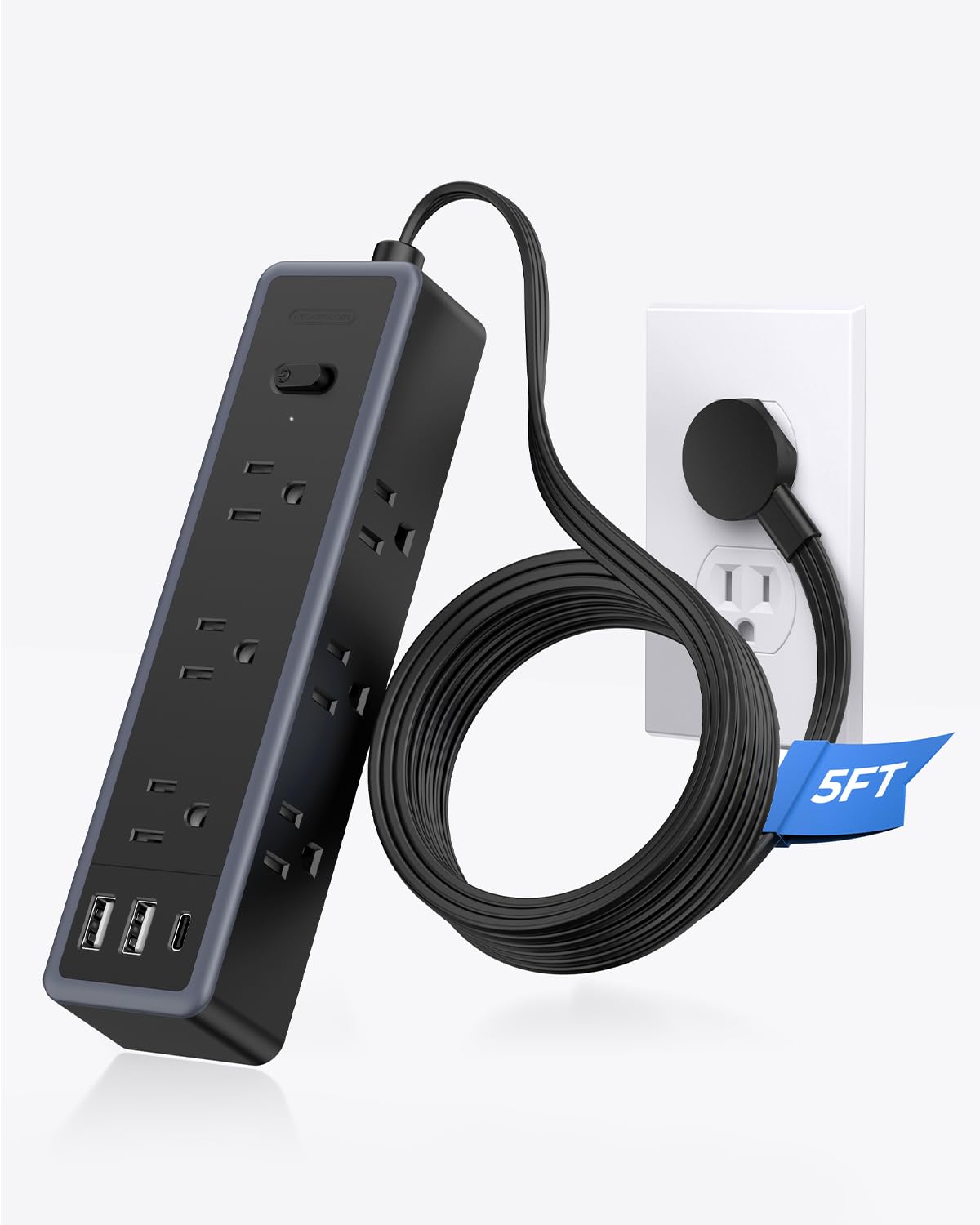 Surge Protector Power Strip,9 Widely Outlets And 3 Usb Ports (1 Usb-C), 1080 Joules, 5 Ft Flat Extension Cord With Multiple Outl
