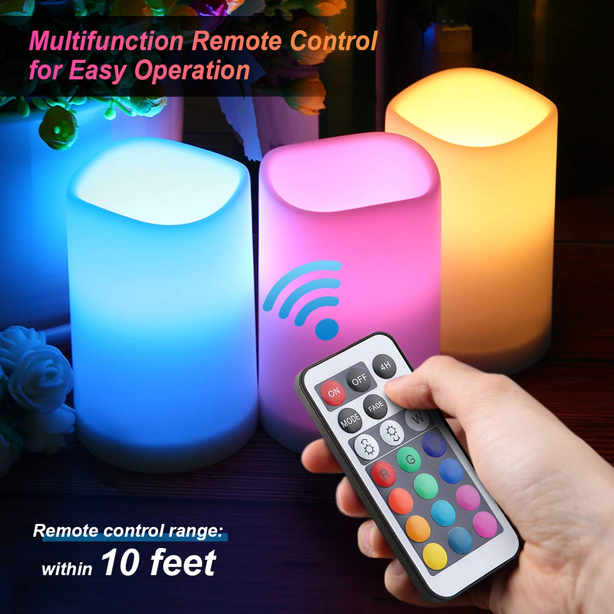 Kobwa Led Flickering Flameless Candles With Color Changing, Remote Control And Auto Off Timer, 100 Hours Working Time, Battery O