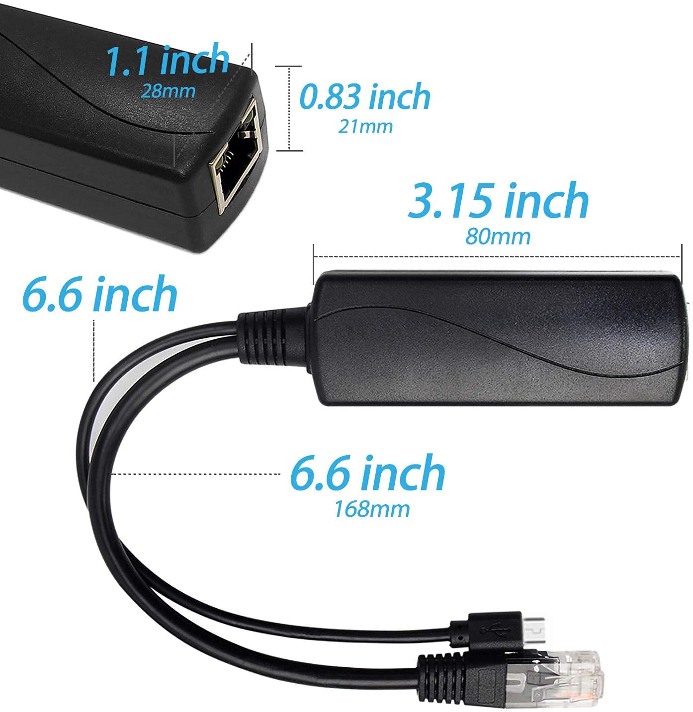 Gigabit Type C Poe Splitter 5V 3A, Ieee 802.3Af/At Standard, 10/100/1000Mbps Type C Power Over Ethernet Splitter With Rj45 Port