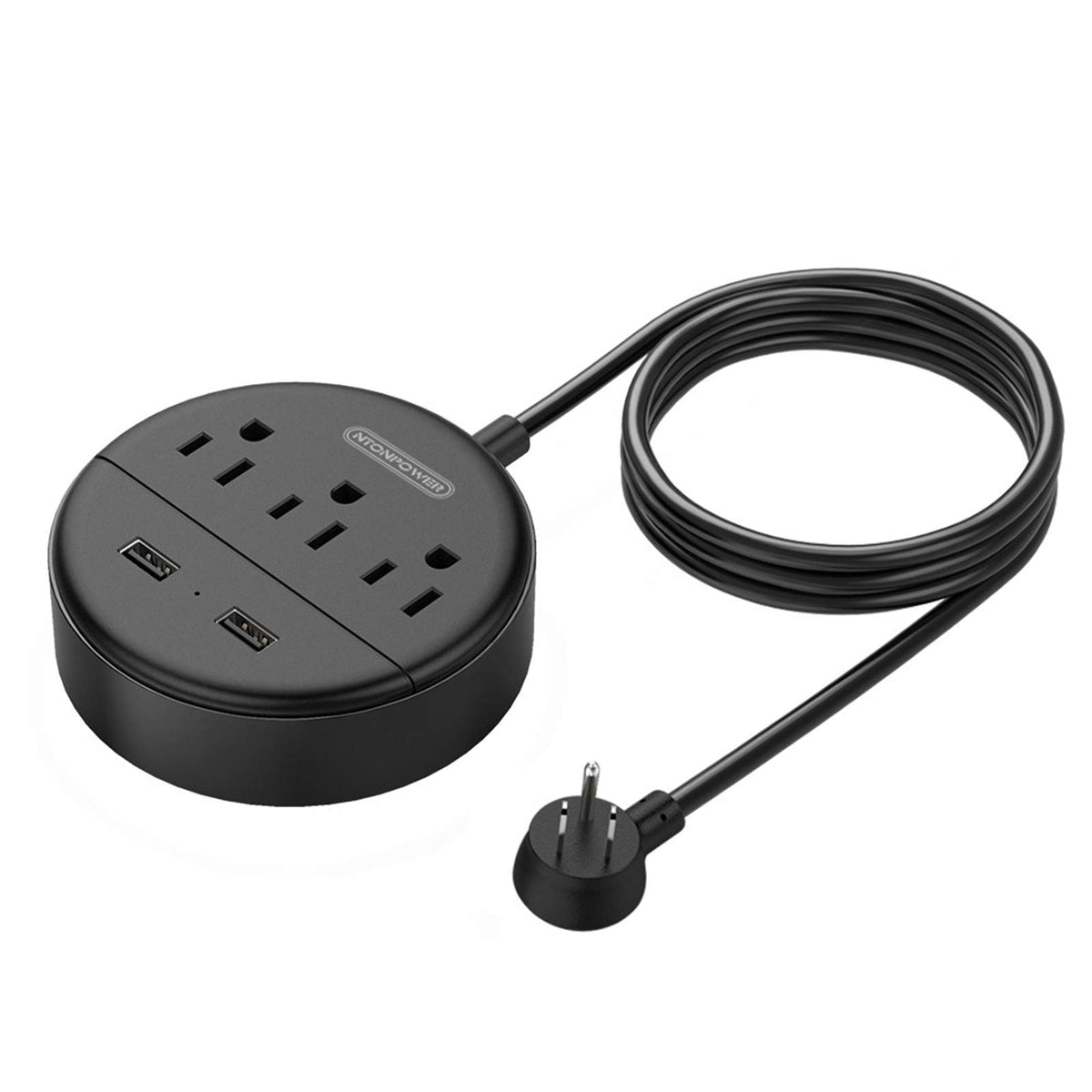 10Ft Long Extension Cord Power Strip With Usb Ports, Ntonpower Flat Plug Power Strip With 3 Outlets 2 Usb, Wall Mount Charging S