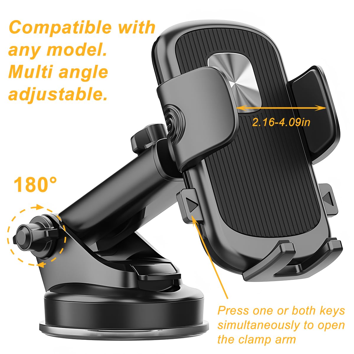 Sandfren Car Phone Holder, Strong Suction Cup Vehicle Dashboard Smartphones Mount, Stable Silicone Clamp Extendable Automotive C