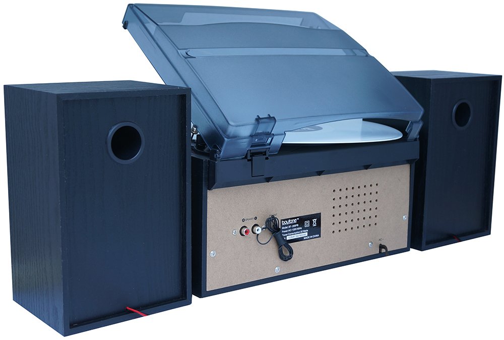 Boytone Bt 28Spb, Bluetooth Classic Style Record Player Turntable With Am/Fm Radio, Cassette Player, Cd Player, 2 Separate Stereo Speakers, Record Vinyl, Radio, Cassette To Mp3, Sd Slot, Usb, Aux