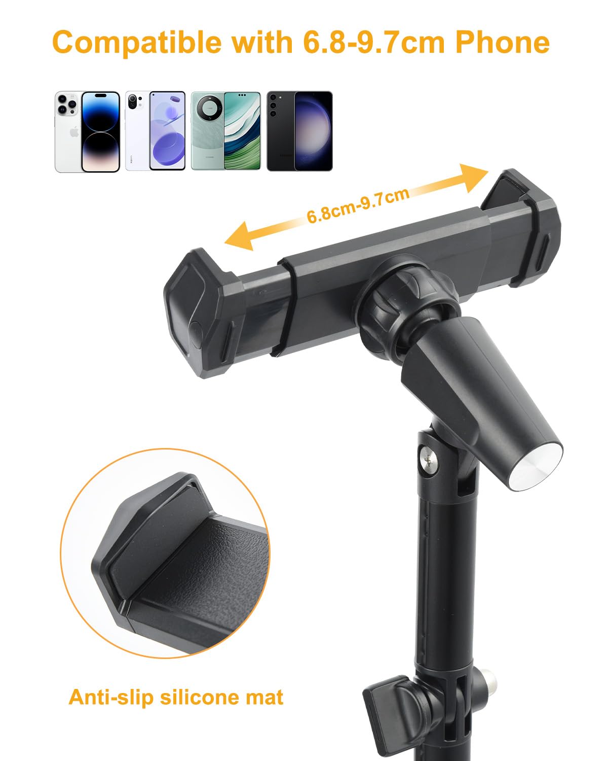 Utebit Cell Phone Stand, 6-15 Height Adjustable Rotating Cell Phone Holder For Desk, Retractable Cell Phone Stand,Tablet Stand H