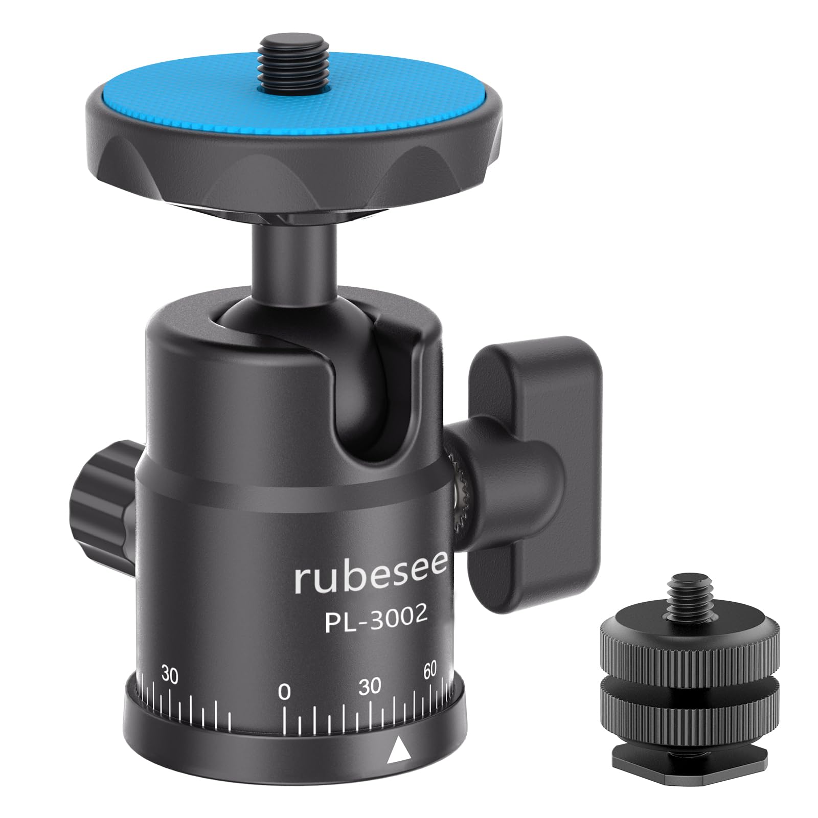 Mini Ball Head, Rubesee Panoramic Camera Tripod Head With 1/4'' Screw Shoe Mount, 360 Rotatable Metal Adapter For Dslr Camera Tr