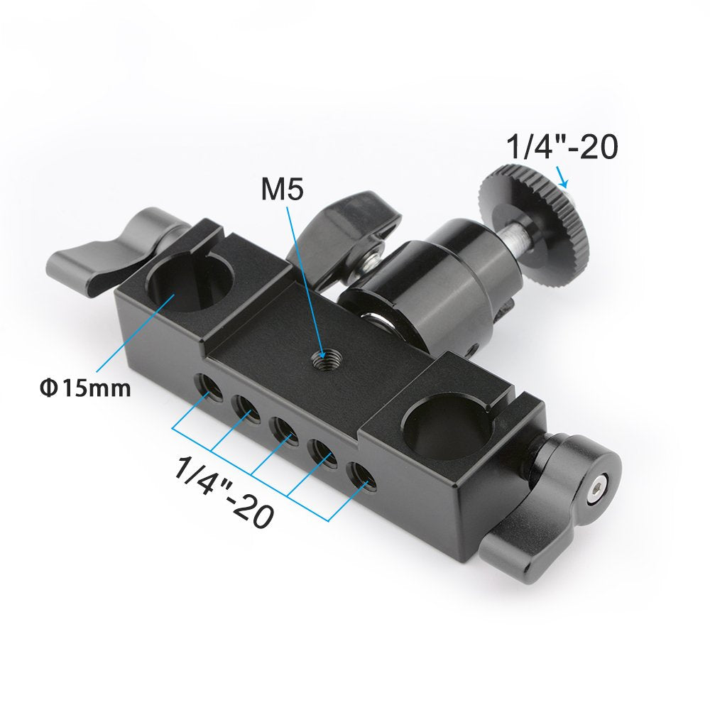 Camvate 15Mm Rod Clamp Railblock Articulated 1/4 Hot Shoe Mount Mini Ball Head For Camear Flash Bracket Holder(Black) - 1145