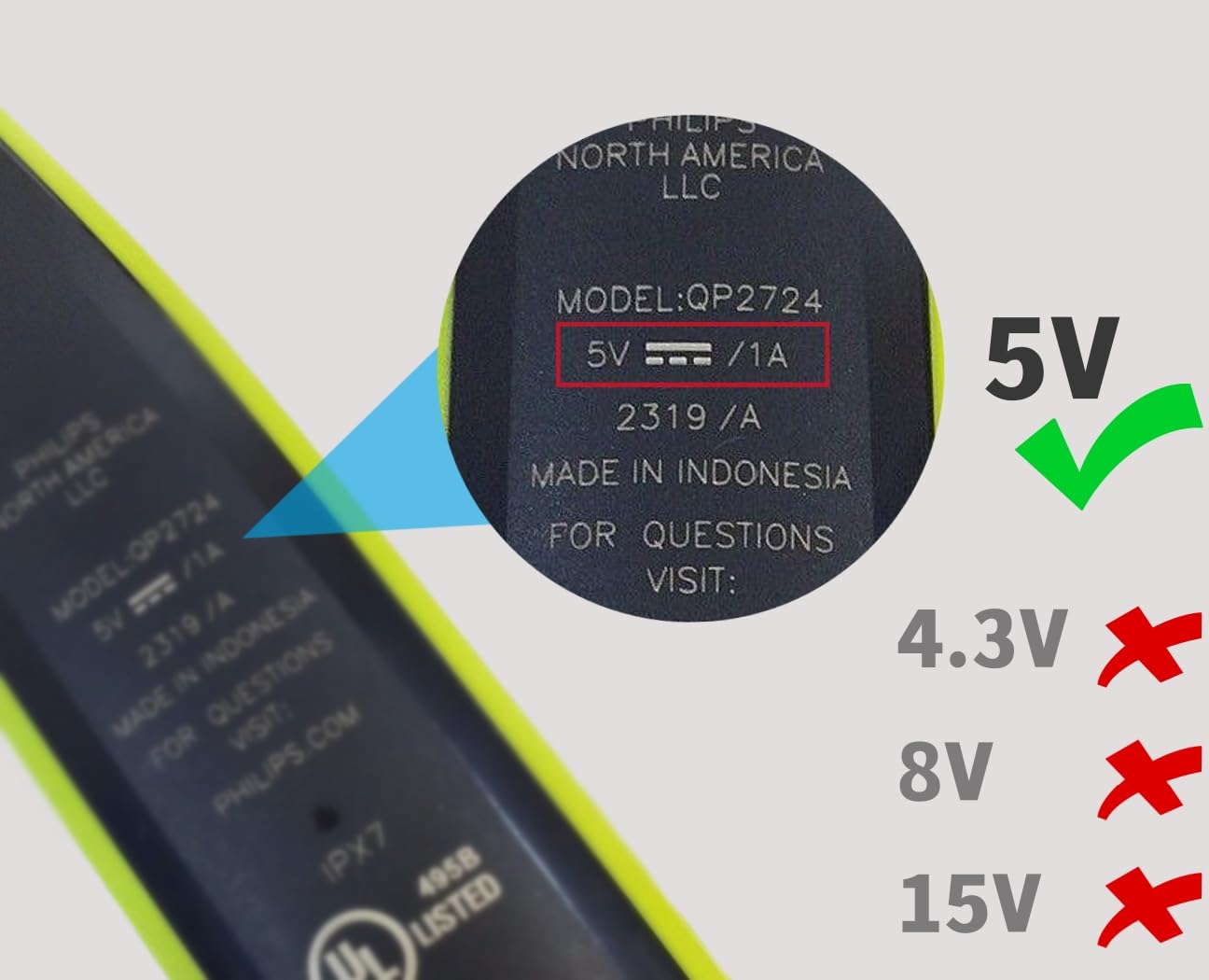 Qjin Usb A Charging Cable Wall Power Adapter For Philips Norelco 2400 Qp2724/90, Qp2834/70, S7887/82, S5880/81, X3001/90, Mg9520