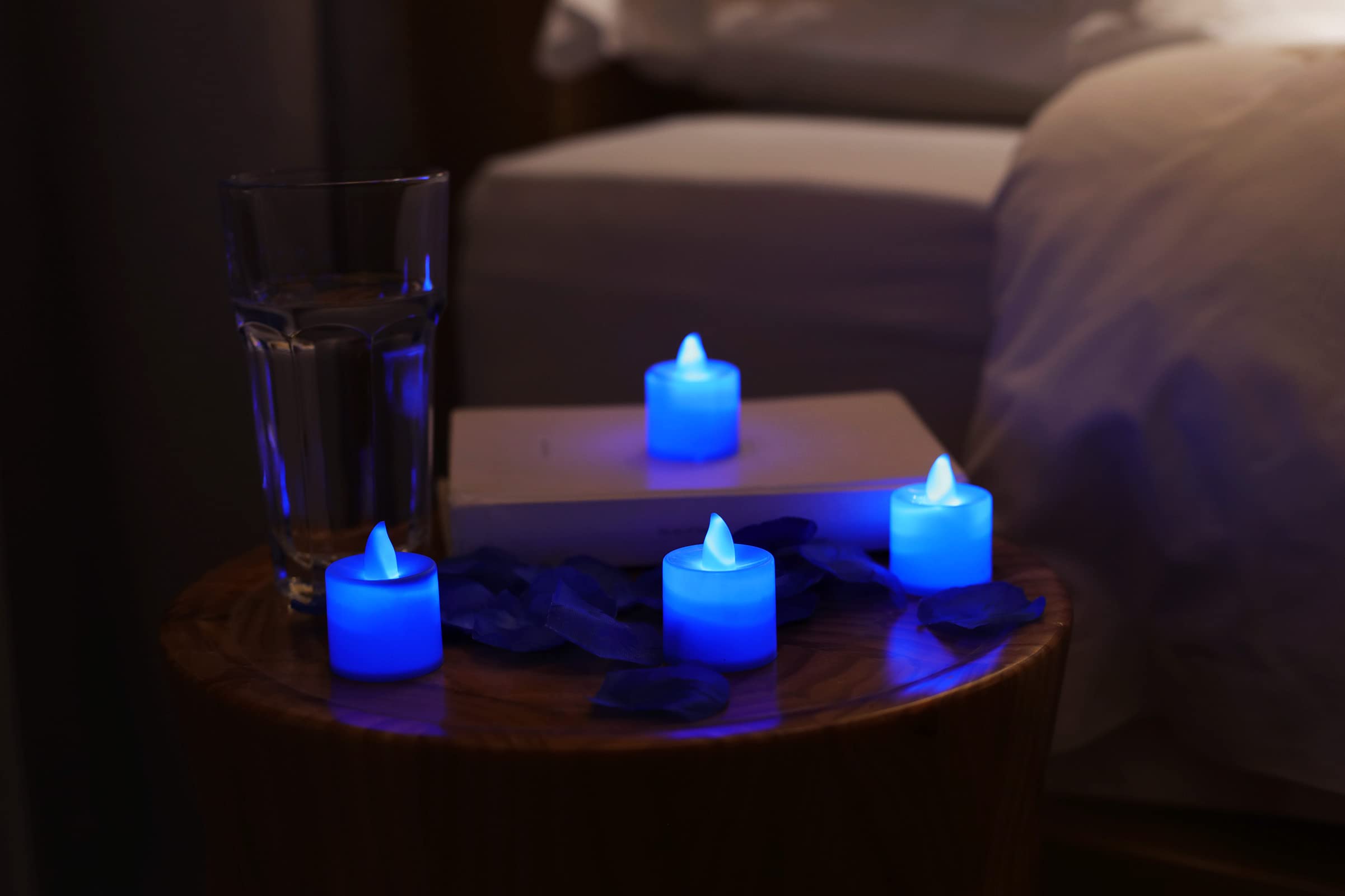 Lanker 500 Pcs Blue Artificial Rose Petals With 24 Pcs Bright Flickering Blue Flameless Led Tea Lights Candles (Blue Lights With