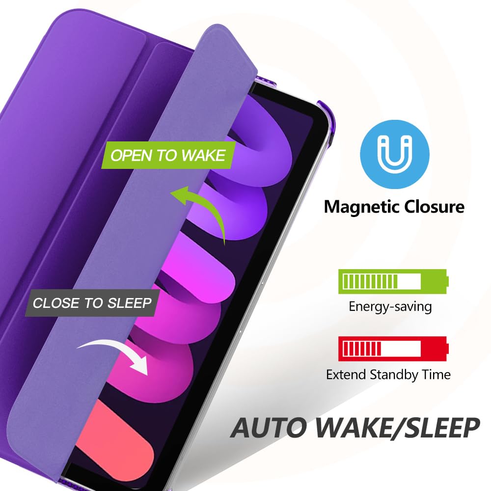 MoKo for iPad Mini 7 (A17 Pro) Case 2024,iPad Mini 6 Case 2021,8.3 inch iPad Mini 7th/6th Generation Case,Slim Lightweight Hard Back Shell Stand Cover for iPad Mini 2024 with Touch ID, Purple Violet