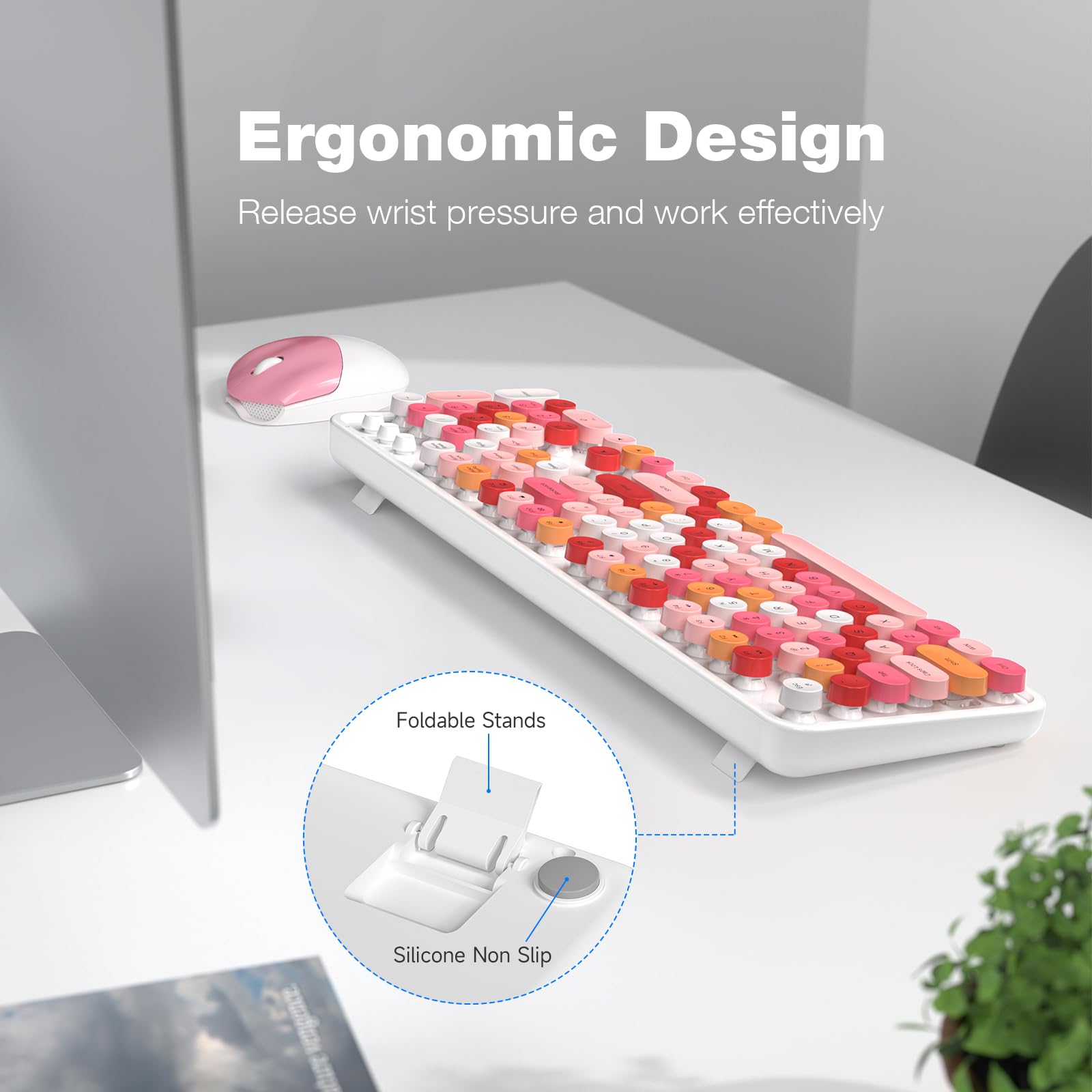 Mofii Wireless Keyboard And Mouse Combo,2.4Ghz Retro Full Size Wireless Keyboard With Number Pad And Cute Wireless Mouse For Com