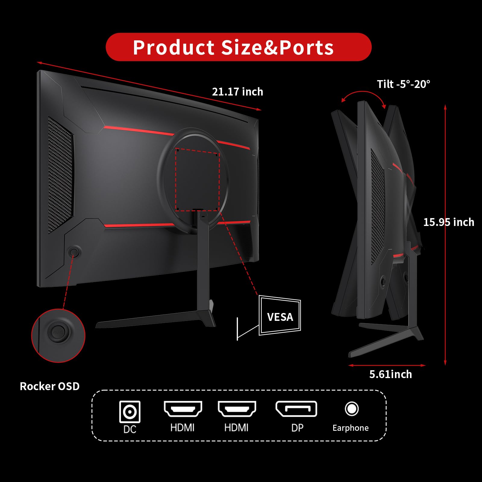 Ktc 24 Inch 1500R Curved Gaming Monitor 165Hz 1Ms Fhd 1080P Va Tilt Adaptive Sync Hdr 110% Srgb Dp/Hdmi,Vesa For Gaming Home Off
