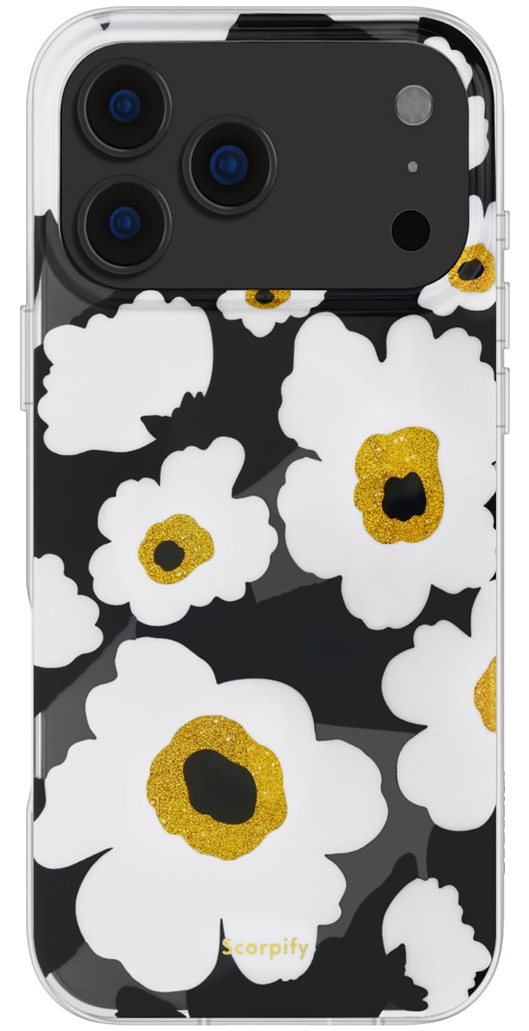 SCORPIFY for iPhone 17 Pro Case [Compatible with MagSafe] with Black Corn Poppy Floral Design, Cute Clear Flower Magnetic Phone 