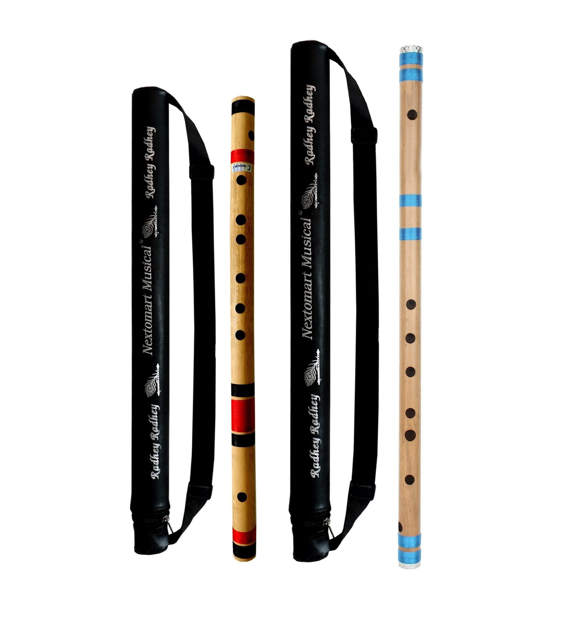 Nextomart Musical Combo Flutes C Natural 7 Hole (19 Inch) & Ff (21 Inch) Bamboo Flute Bansuri With Flute Carry Bag Free