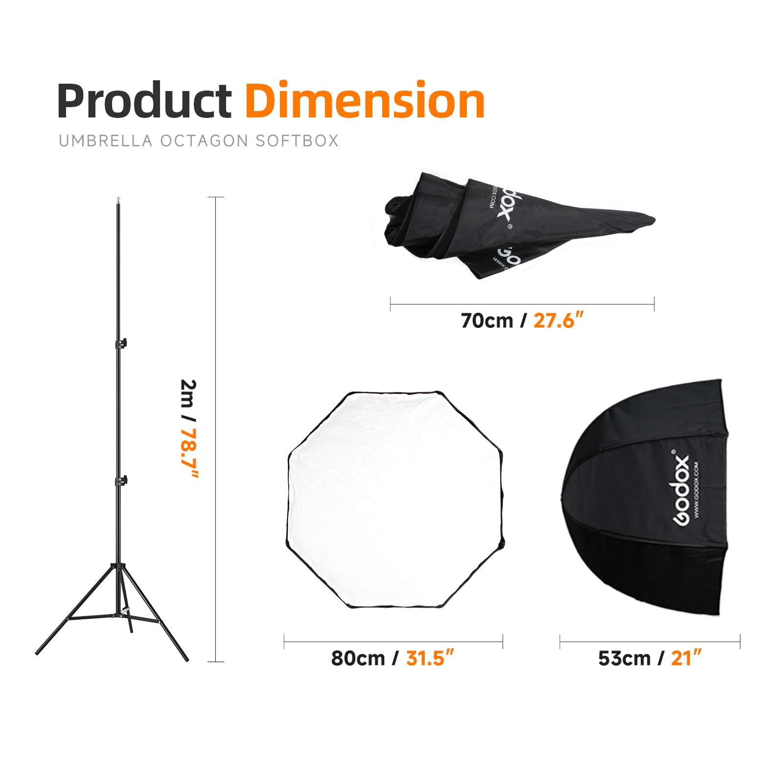 Godox Photo Studio 80Cm 31.5In Portable Octagon Umbrella Softbox,190Cm Light Stand With Hot Shoe Holder Bracket Kit For Flash Sp