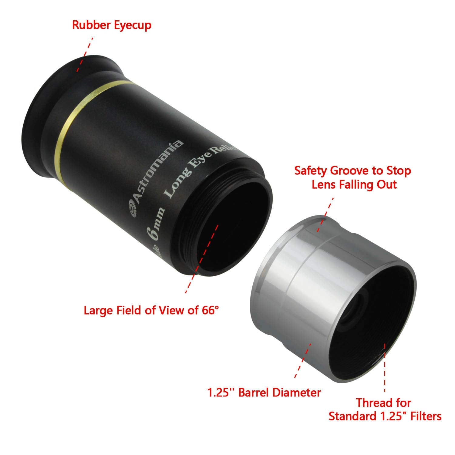 Astromania 1.25'' 6Mm 66 Degree Ultra Wide Angle Eyepiece For Telescope