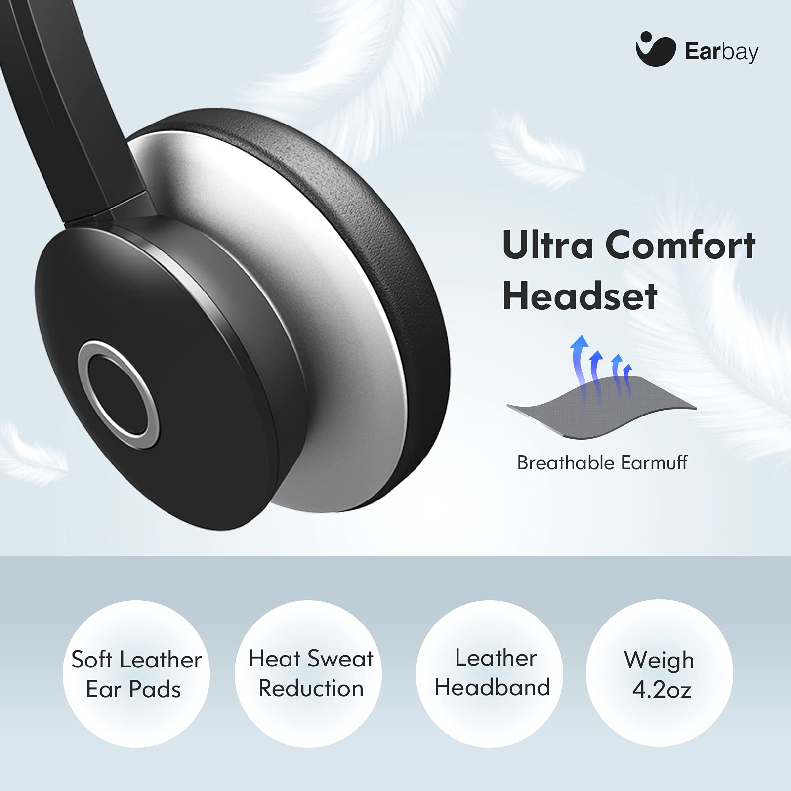 Earbay Usb Headset With Microphone For Pc, Computer Headset With Microphone Noise Cancelling For Laptop, 3.5Mm Jack On Ear Wired Headphones With Mic, Volume Control For Call Center/Skype/Zoom/Webinar