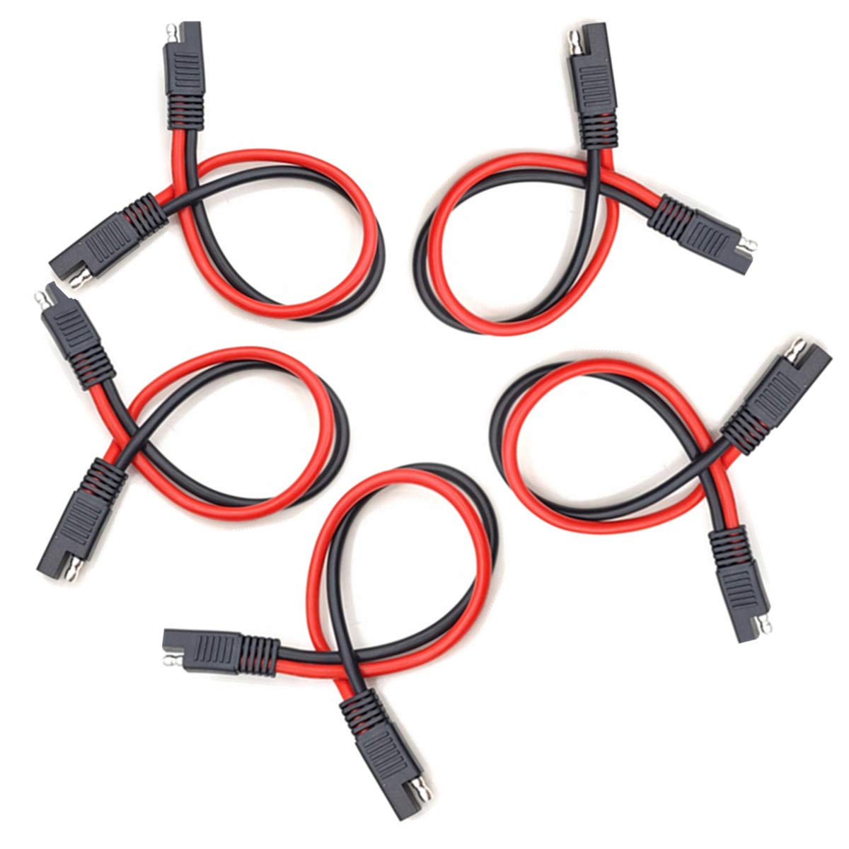 FainWan 5pcs 1ft 12AWG SAE to SAE Power Automotive Extension Cable with Quick Disconnect Wire Harness for Battery Chargers