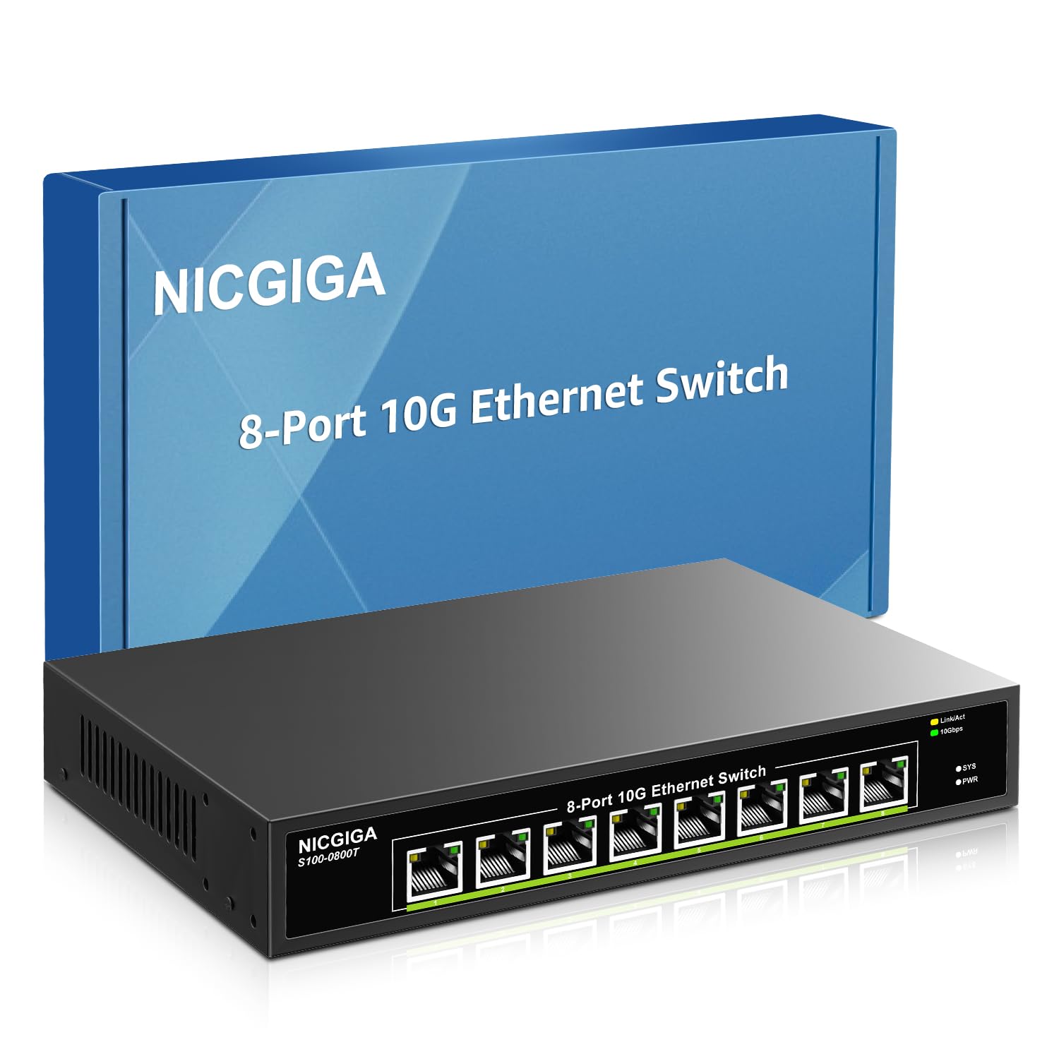 8 Port 10G Ethernet Switch Unmanaged,With 8X 10Gb Base T Ports, Nicgiga 10Gbps Network Switch Easy For 10G Nas,Pc,Wifi7 Router,1