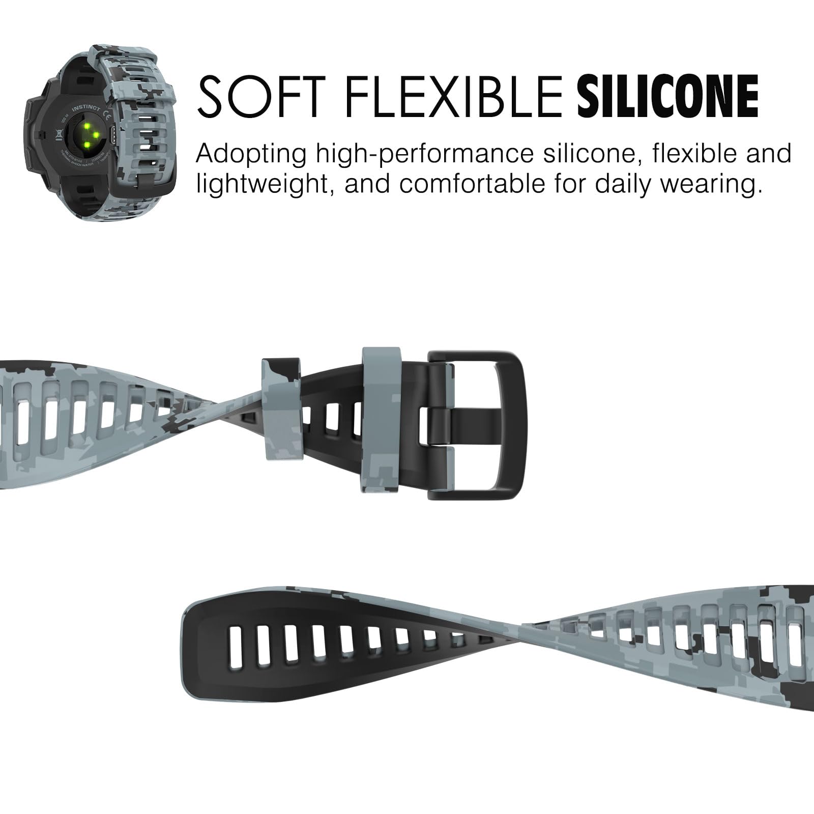 Moko Watch Strap Compatible With Garmin Instinct Esports/Solar/Tactical/Tide Military Watch,Soft Silicone Adjustable Replacement