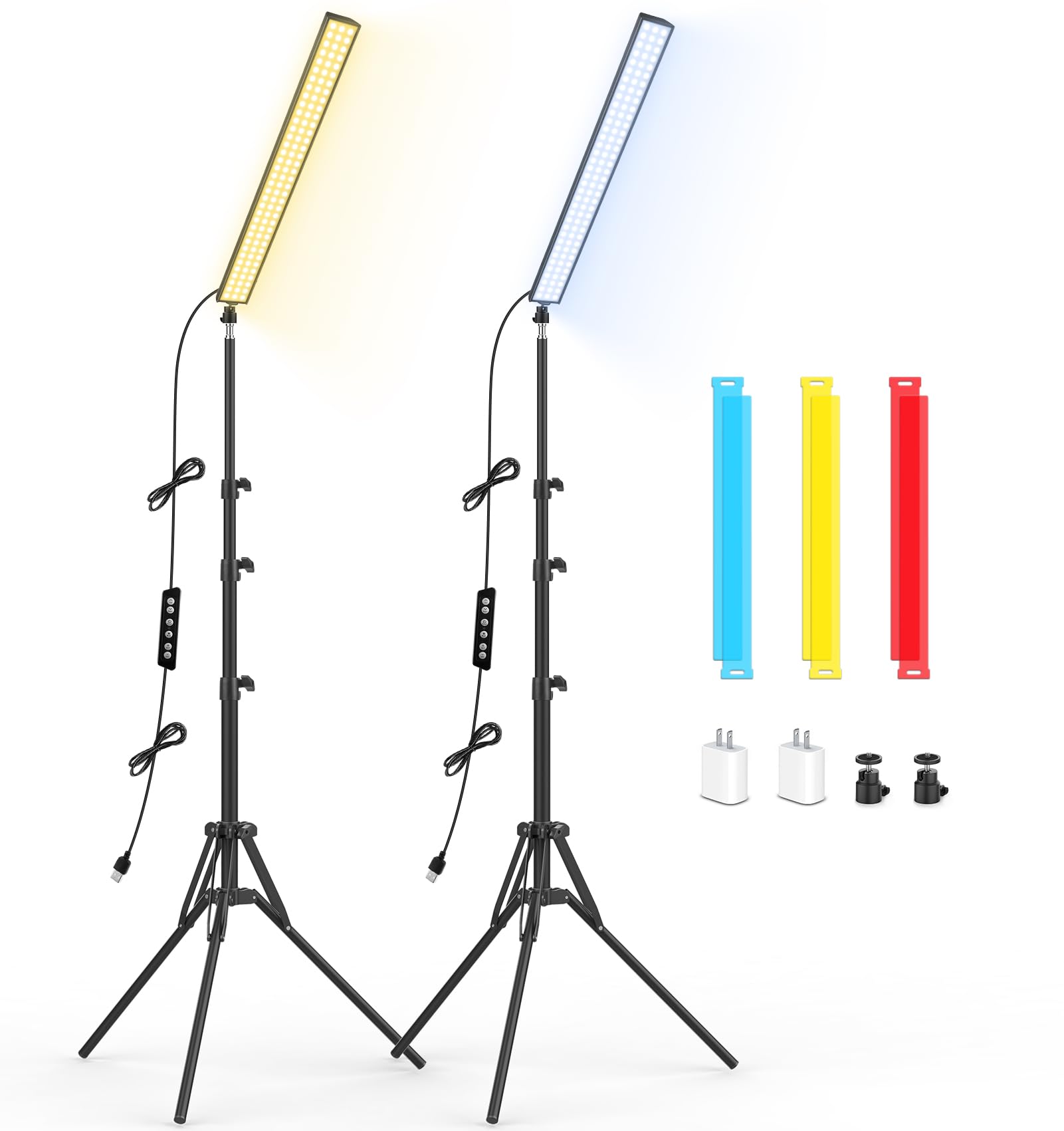 2 Pack Led Video Light Stick With 63'' Tripod Stand/Color Filter, Dimmable 2500K 8500K Bi Color Studio Light Wand Photography Li