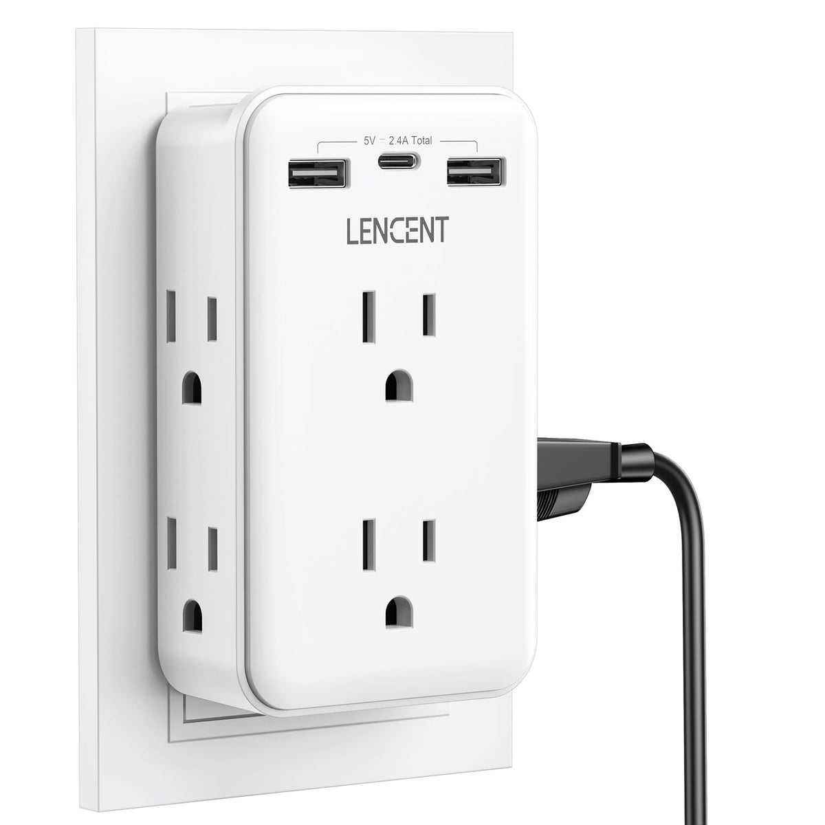 Lencent 2 To 3 Prong Outlet Adapter, 2 Prong Power Strip With 6 Ac Sockets 3 Usb Ports(1 Usb C), 3-Sided Wall Plug Splitter, 187