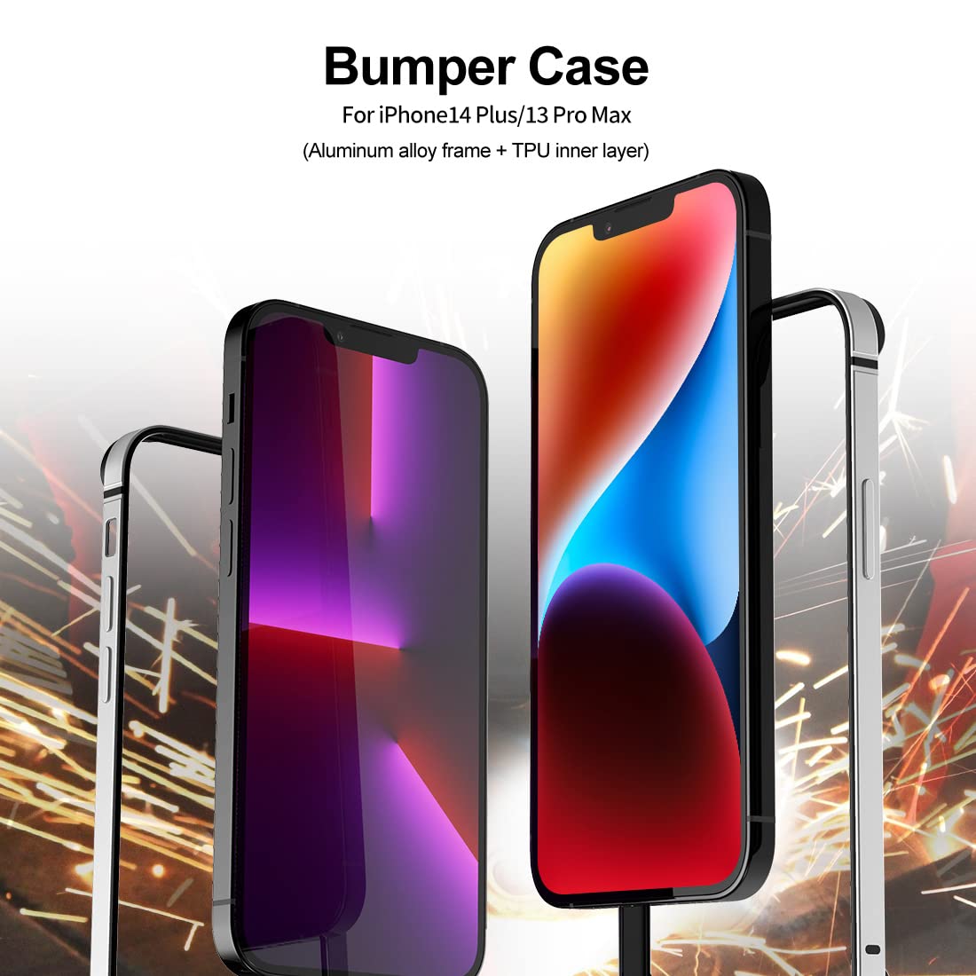 Eastcoo Slim Metal Bumper Case for iPhone 13 Pro Max 14 Plus 6.7 inch Silver Aluminum Alloy No Signal Interference