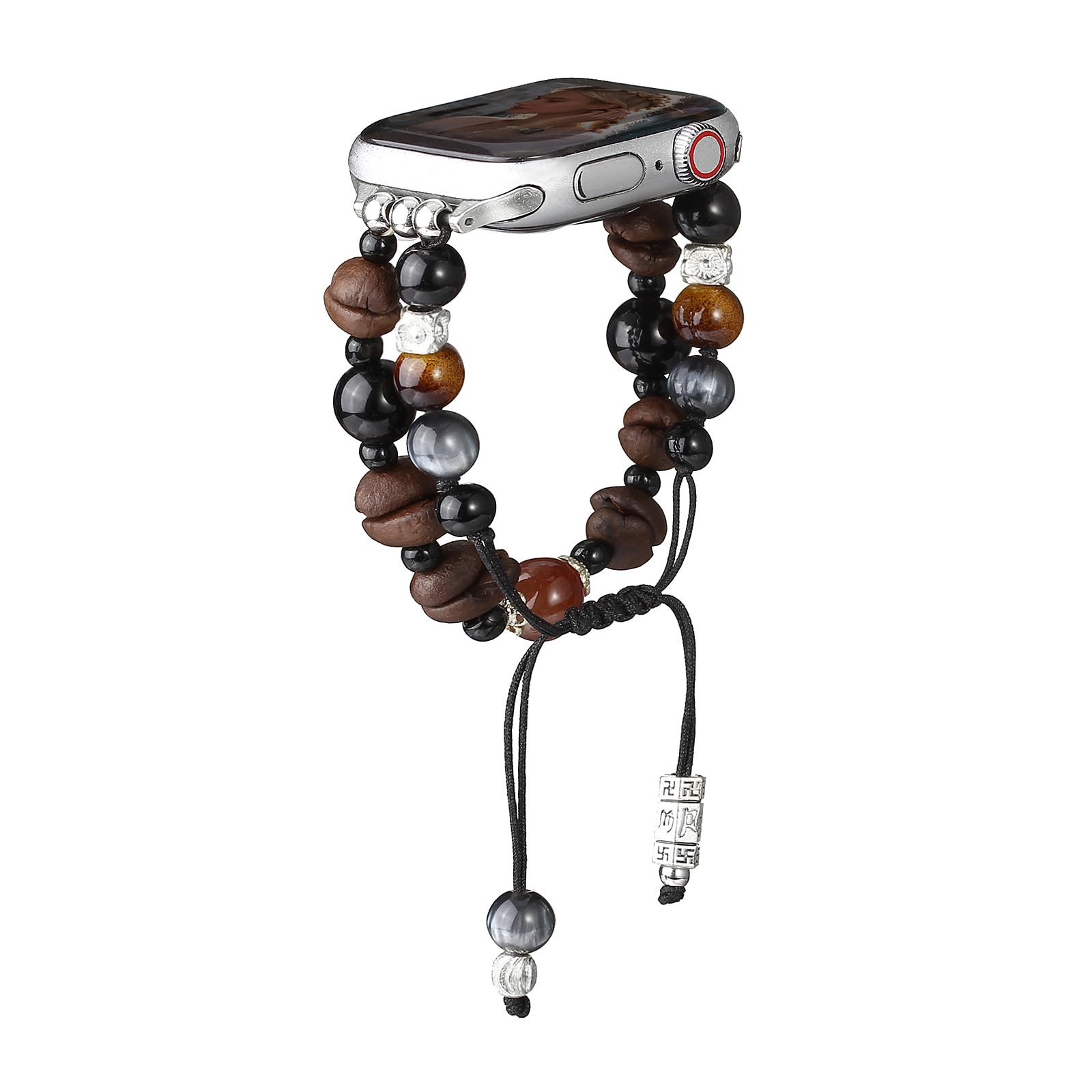 Fivoilin Crystal Bracelet Compatible with Apple Watch Band 42mm (S3/2/1) 44mm 45mm 46mm 49mm Women, Natural Stone Coffee Beans B