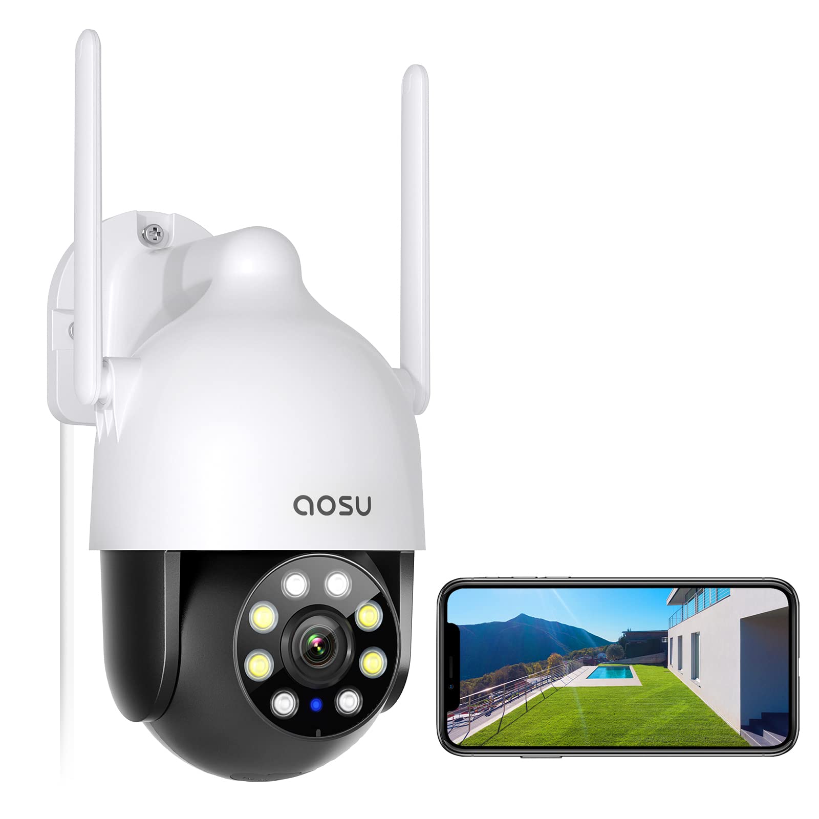 Aosu 2K Security Cameras Outdoor/Home, 360�Pan Tilt View Timed Cruise 2.4G Wifi Security Camera With Motion Tracking, Spotlight & Siren, 2 Way Audio, Full Color Night Vision, Waterproof