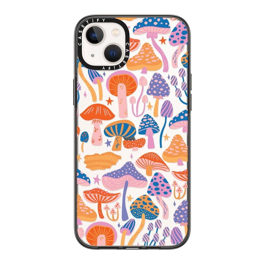 Casetify Compact Iphone 14 Plus Case [2X Military Grade Drop Tested / 4Ft Drop Protection]   Magic Mushrooms   Clear Black