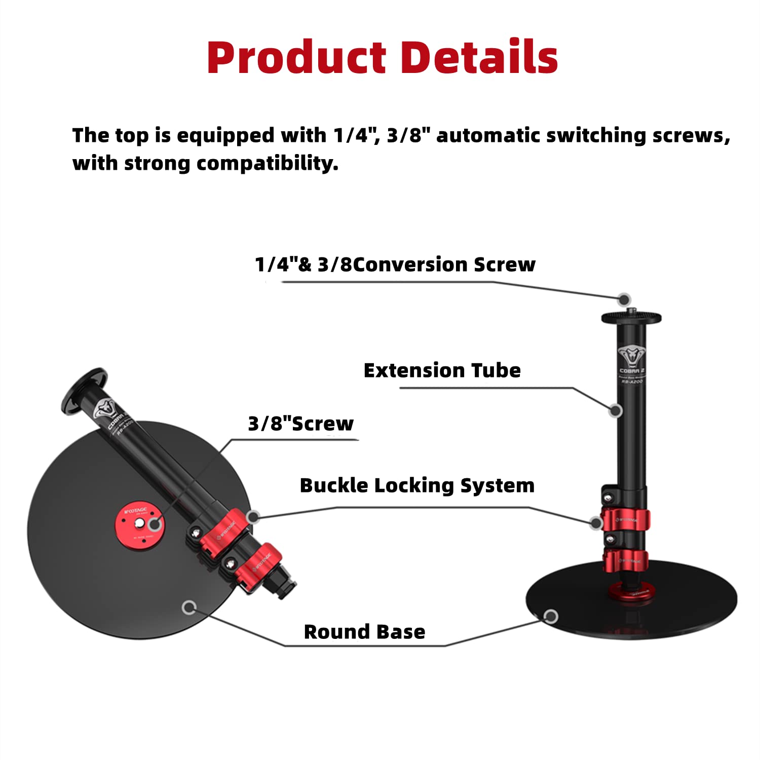 Ifootage Cobra Rb A200,Round Base Monopod,Professional Camera Aluminium Monopod With Quick Adjustment Height Buckle,Compatibilit