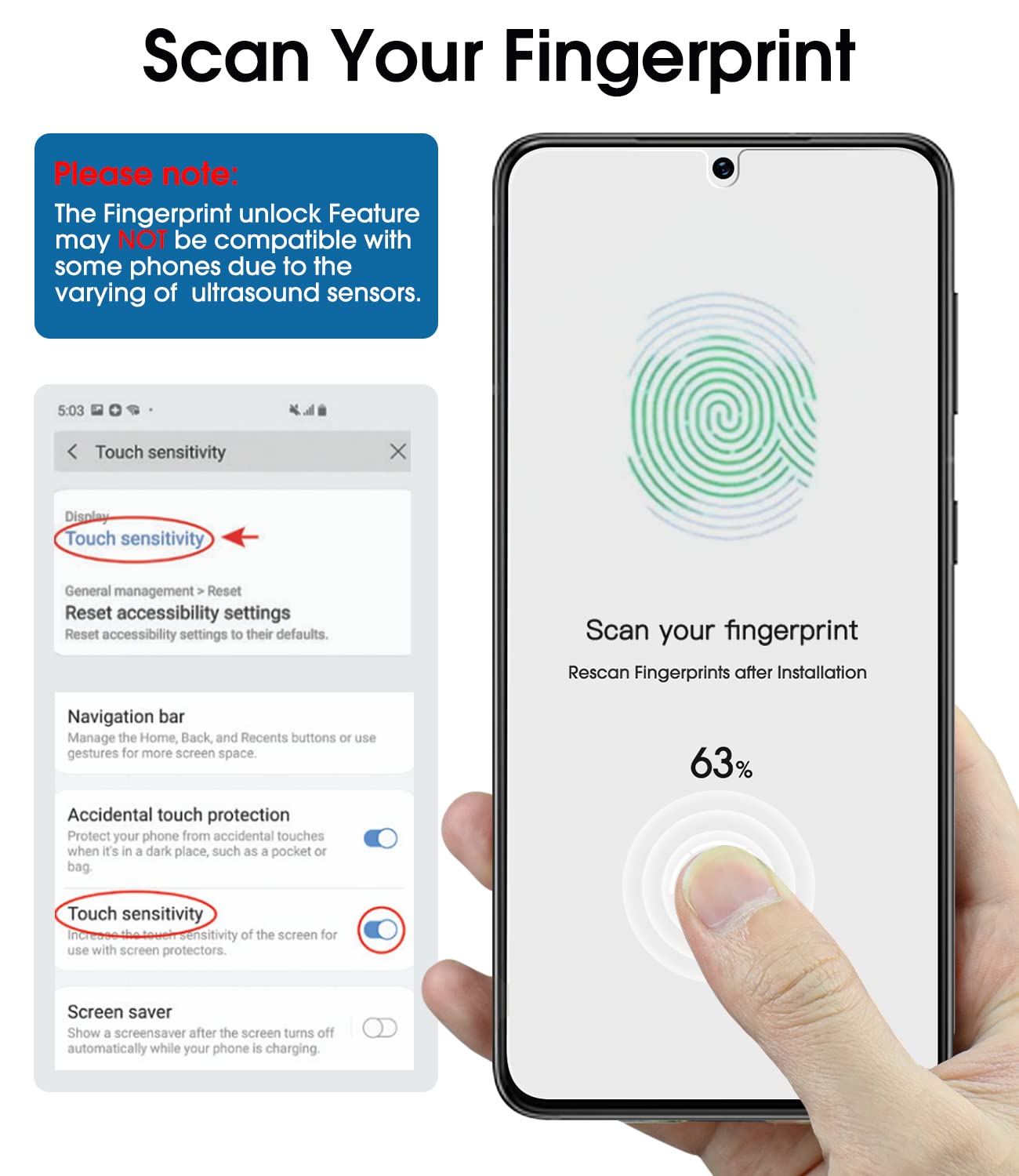 Amfilm Onetouch Screen Protector For Samsung Galaxy S22 Plus 6.6 Inch, Samsung Galaxy S22 + 6.6 Inch, 9H Hardness With Camera Le