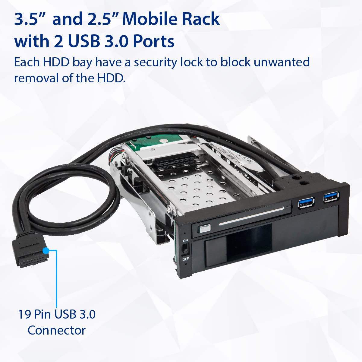 Syba Sy-Mra55006 5.25 Bay Tray Less Mobile Rack For 3.5 And 2.5 Sata Iii Hdd With Extra 2 Port Usb 3.0, Black/White