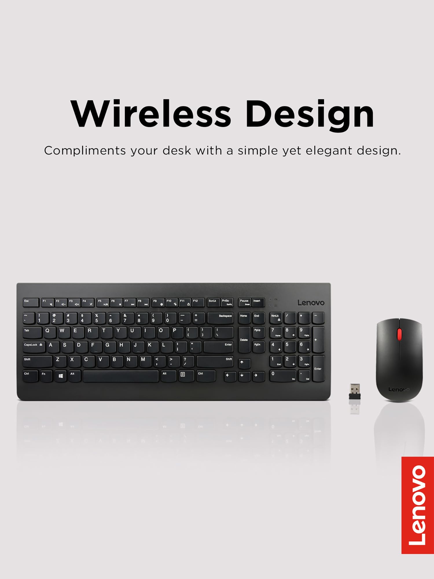 Lenovo 510 Wireless Keyboard & Mouse Combo, 2.4 Ghz Nano Usb Receiver, Full Size, Island Key Design, Left Or Right Hand, 1200 Dp
