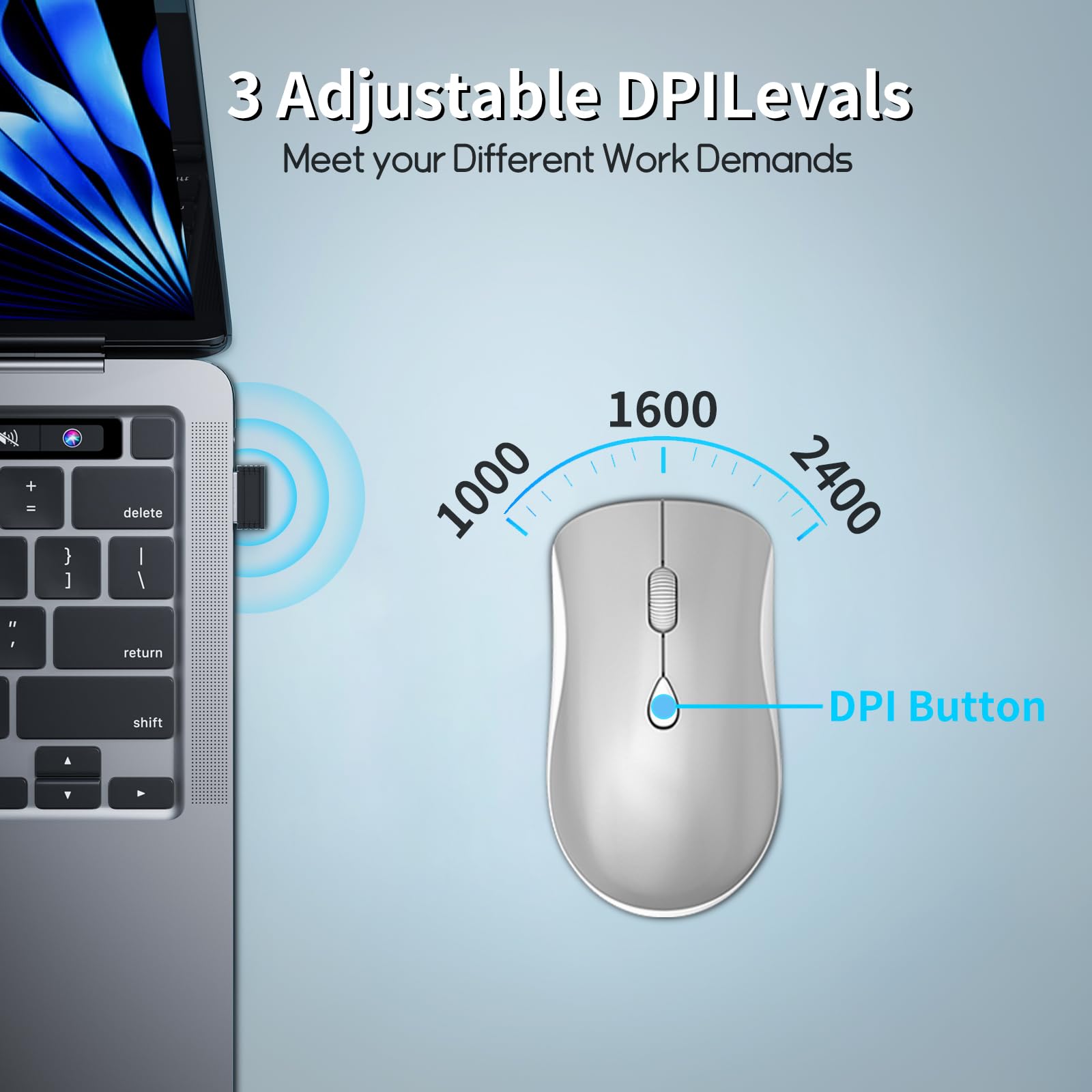 Shunjinrun Wireless Mouse, 2.4Ghz Slim Portable Computer Mice With Usb Nano Receiver, 2400 Dpi, Quiet Clicks, Usb Cordless Silen
