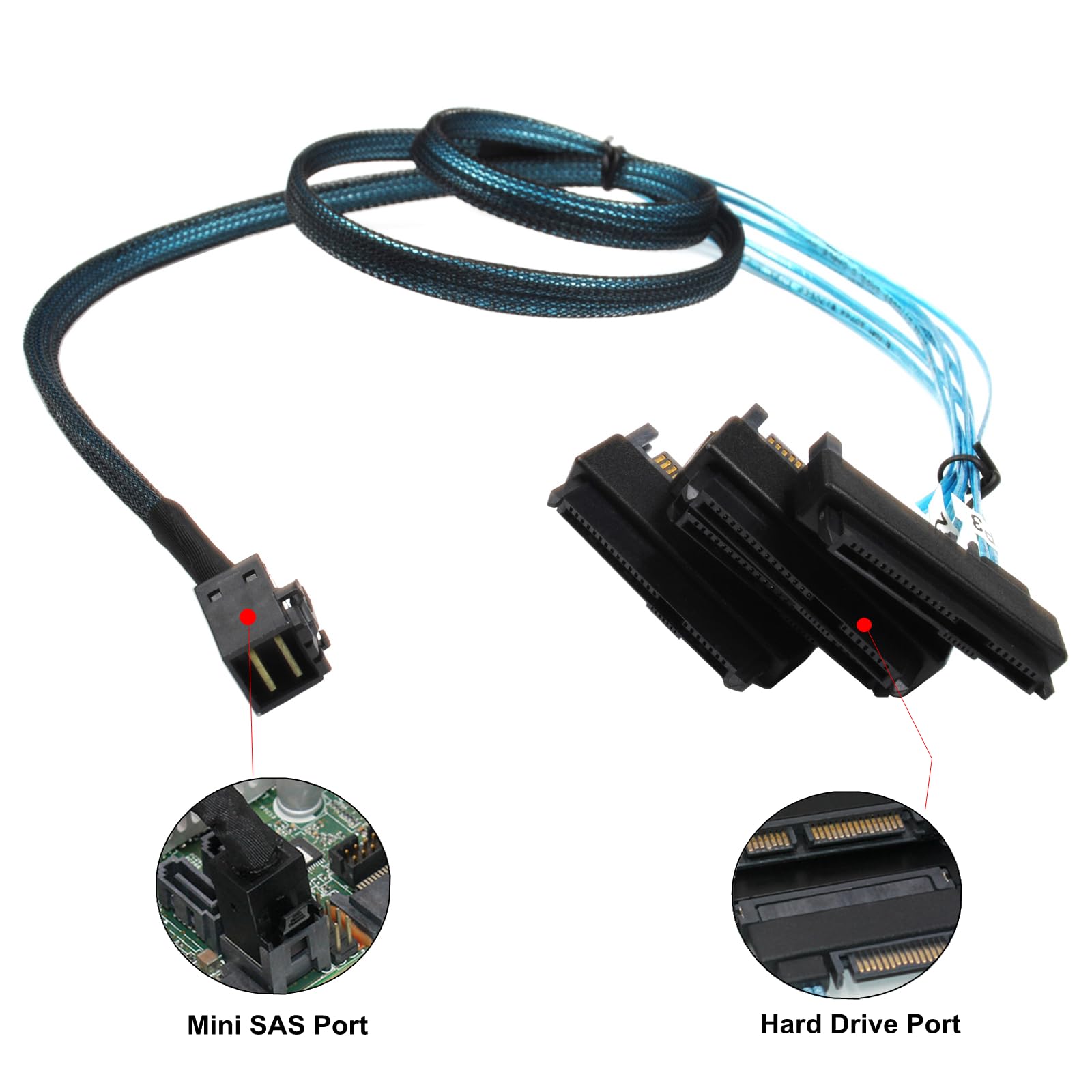 Sff 8643 Internal Mini Sas Hd To (4) 29Pin Sff 8482 Connectors With Sas 15Pin Power Port 12Gb/S Cable 1M 3.3 Feet