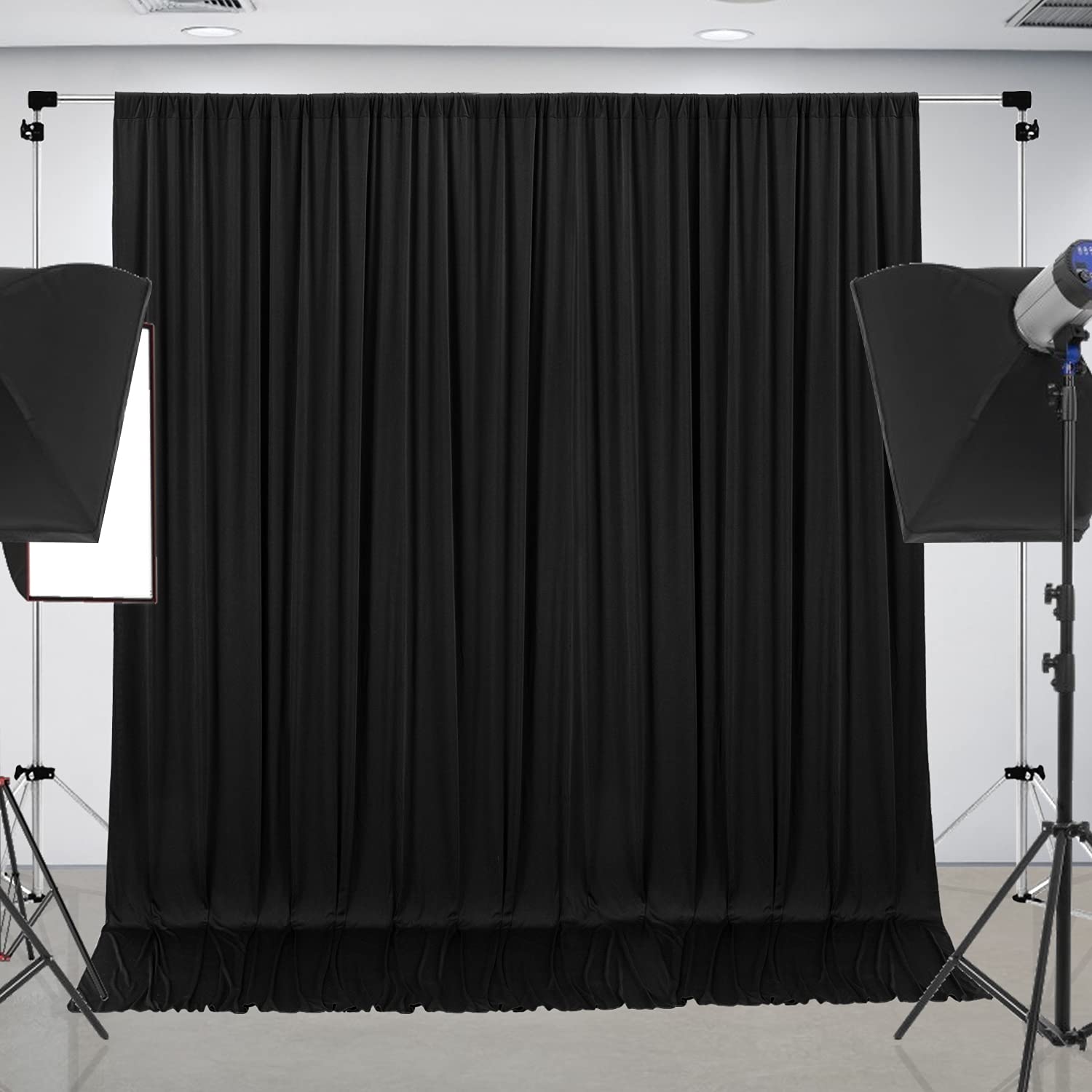 10 Ft X 7 Ft Wrinkle Free Black Backdrop Curtain Panels, Polyester Photography Backdrop Drapes, Wedding Party Home Decoration Su