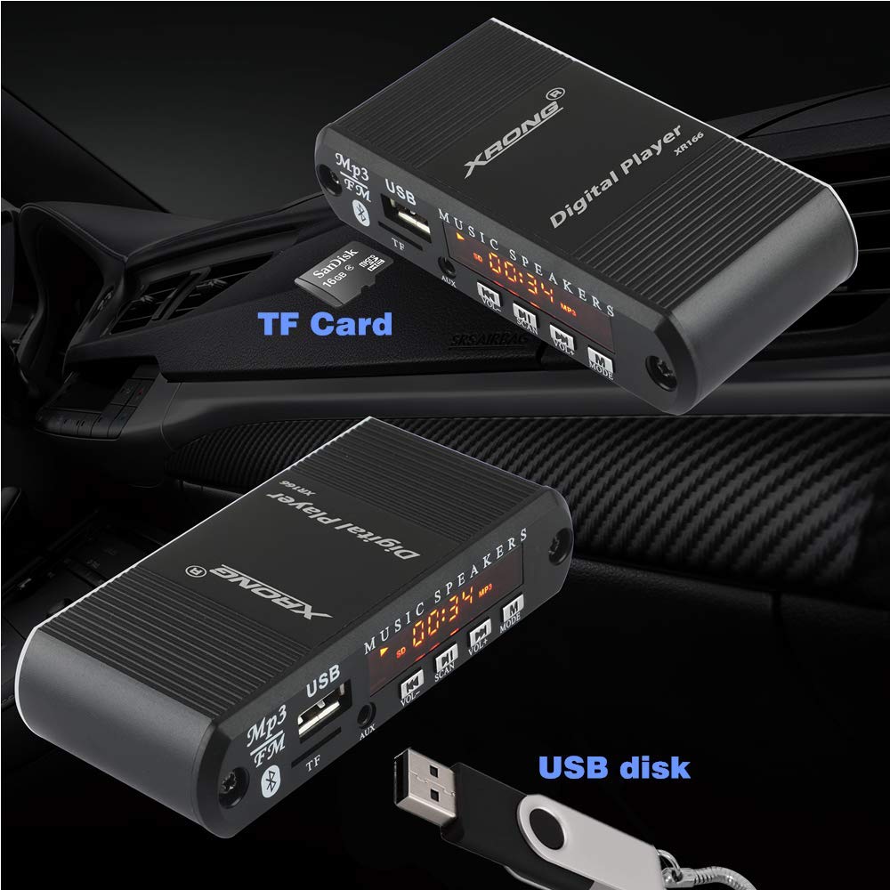 Bluetooth Audio Receiver Fm Radio,Mp3 Digital Player,Led 4-Digital Display,Sd Card/Usb Playback 3.5Mm Audio Output(Black)