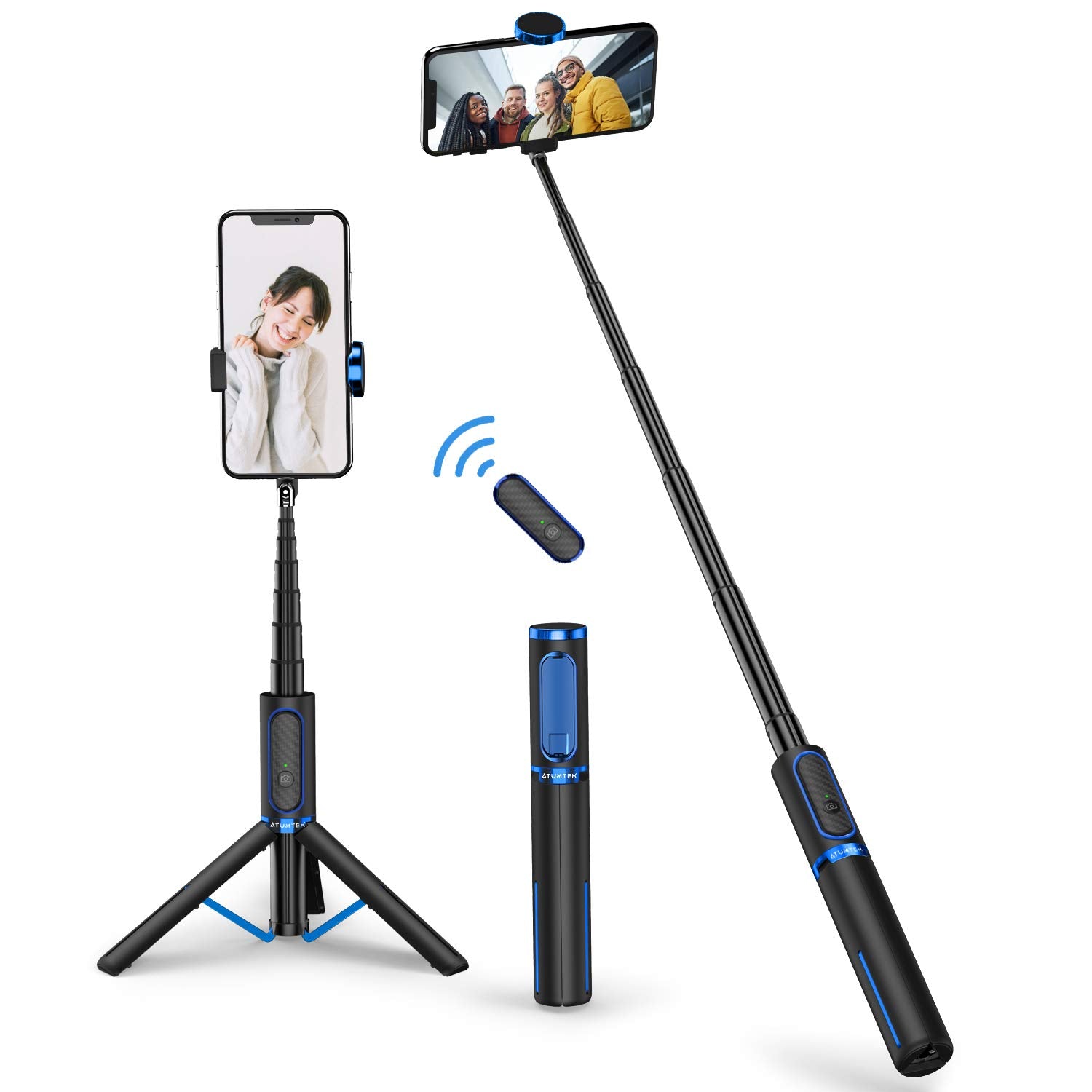 Atumtek Bluetooth Selfie Stick Tripod, Extendable 3 In 1 Aluminum Selfie Stick With Wireless Remote And Tripod Stand 270 Rotatio