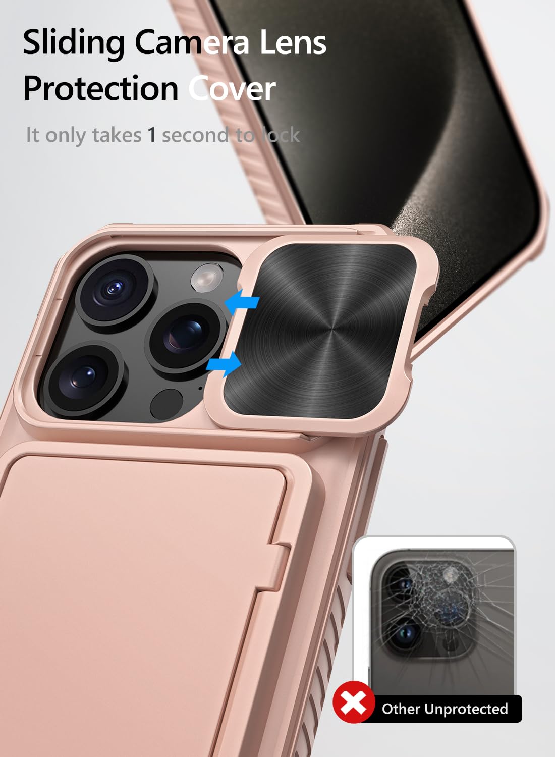 Vihibii For Iphone 15 Pro Case Wallet With Slide Camera Cover, Built In Card Holder (4 Cards) & Kickstand, Heavy Duty Shockproof