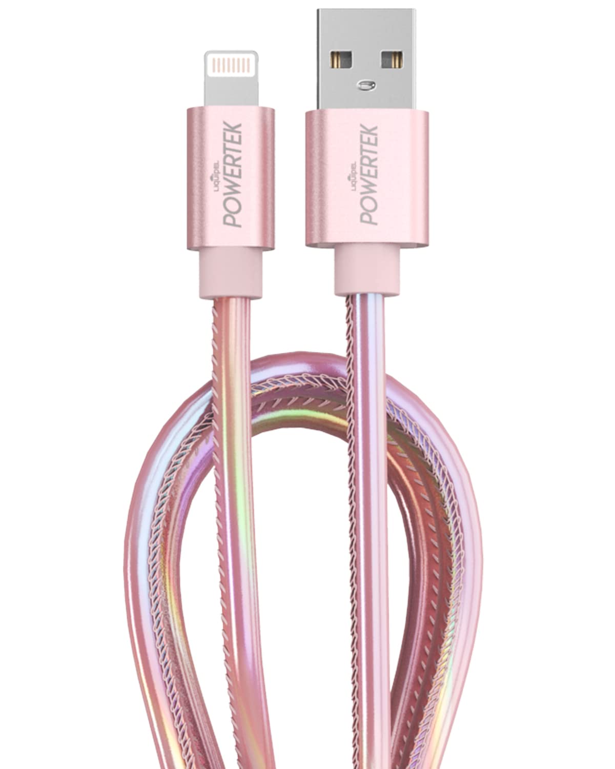 Liquipel Powertek Iphone Charger Cable, 6 Ft Fast Charging Lightning To Usb Cord Adapter, Compatible For Ipad, Mfi Certified, Metallic Shine (Light Pink)