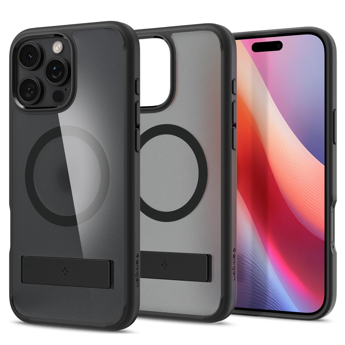 Spigen Ultra Hybrid S MagFit Designed for iPhone 16 Pro Case [Kickstand] [Anti Yellowing], Compatible with MagSafe - Frost Black